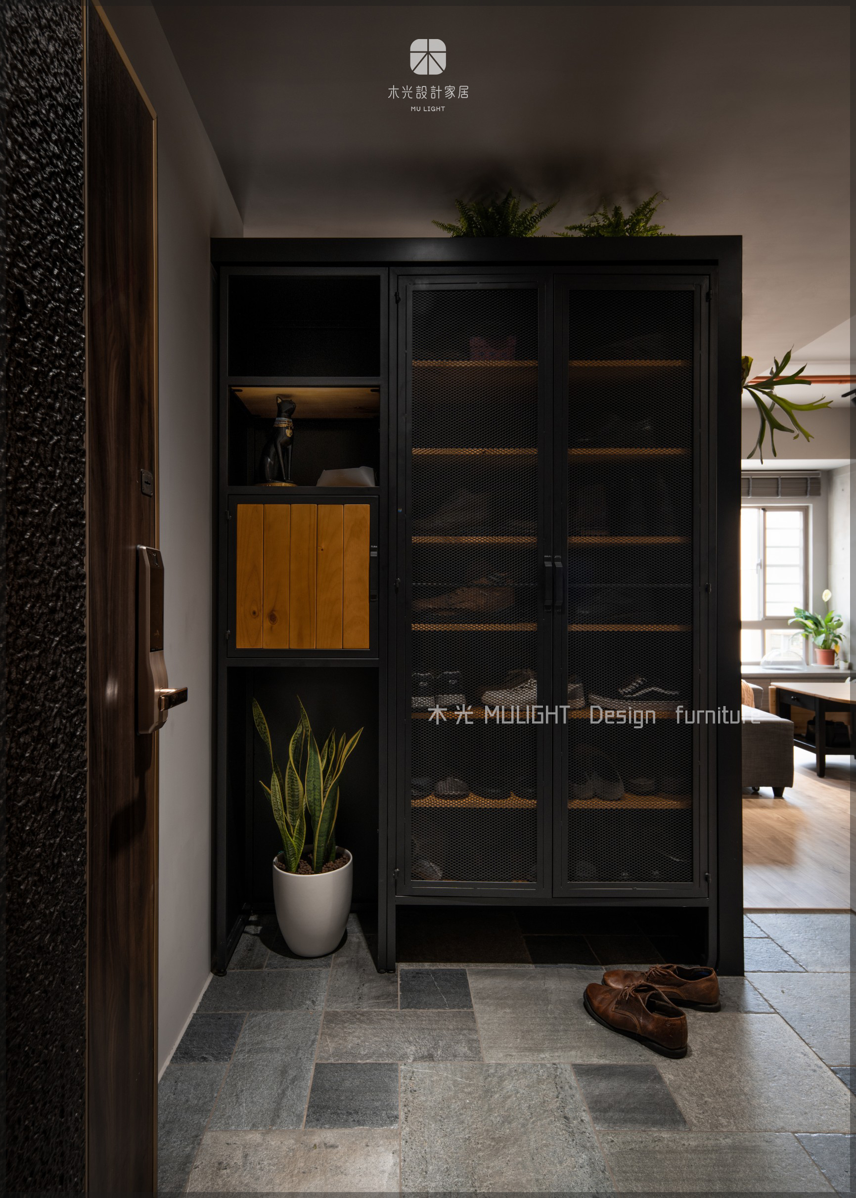 美式粗曠實木鐵網鞋櫃(可訂製)