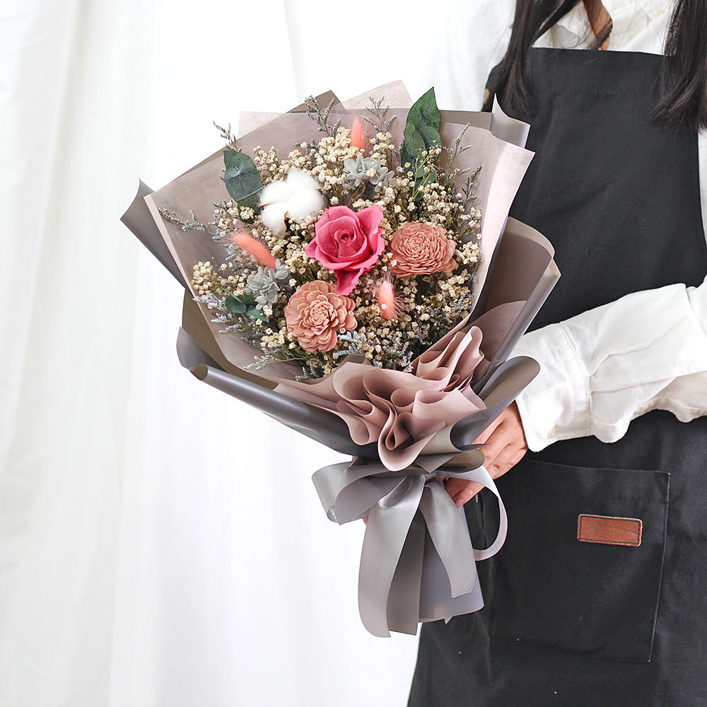 |流行多重奏-莫蘭迪極致灰-滿天星花束-玫瑰奶茶-大型|