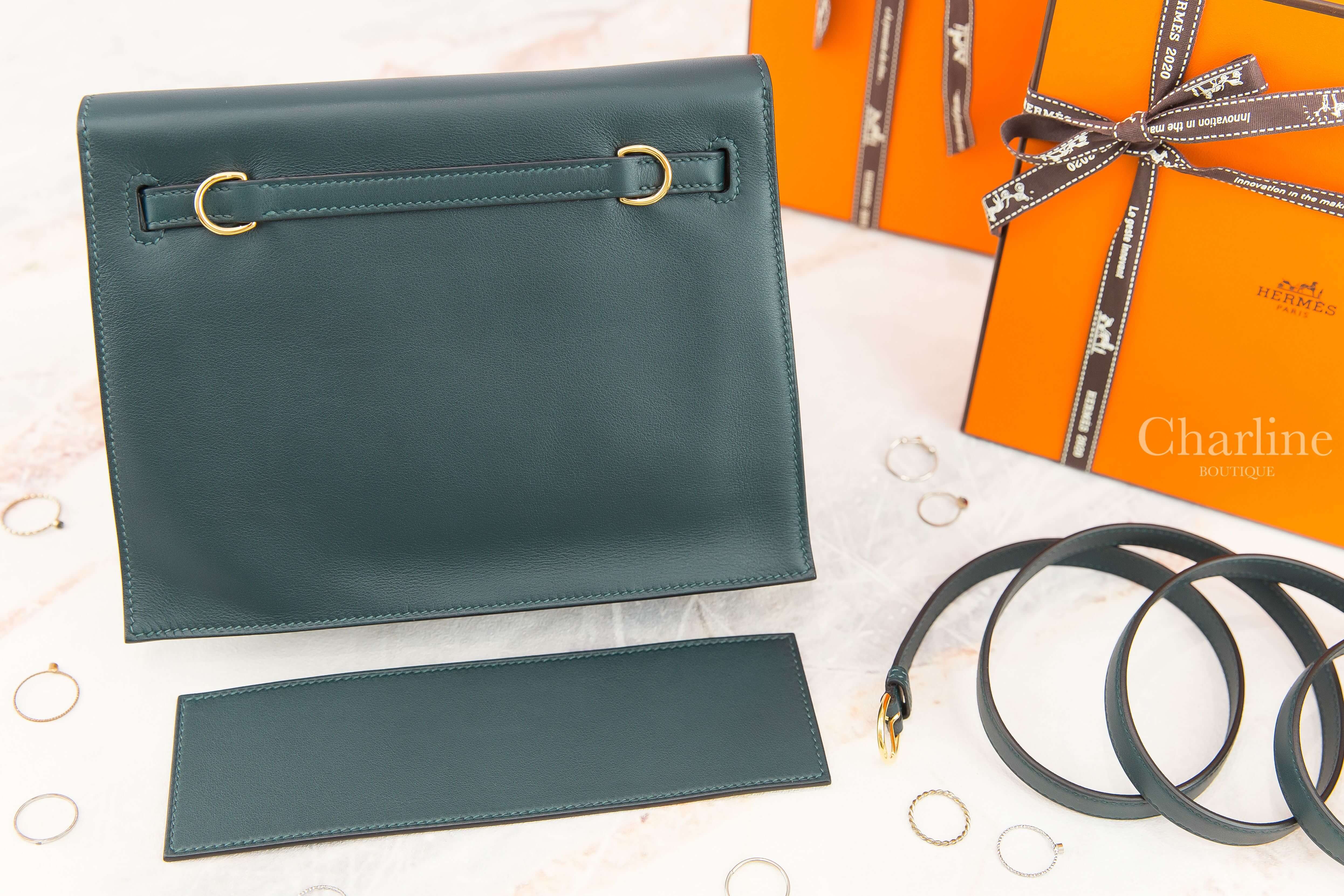 Hermès Kelly Danse 6O Vert Cypres Swift Y刻松柏綠金釦多用途凱莉包-Charline Boutique 精品代購