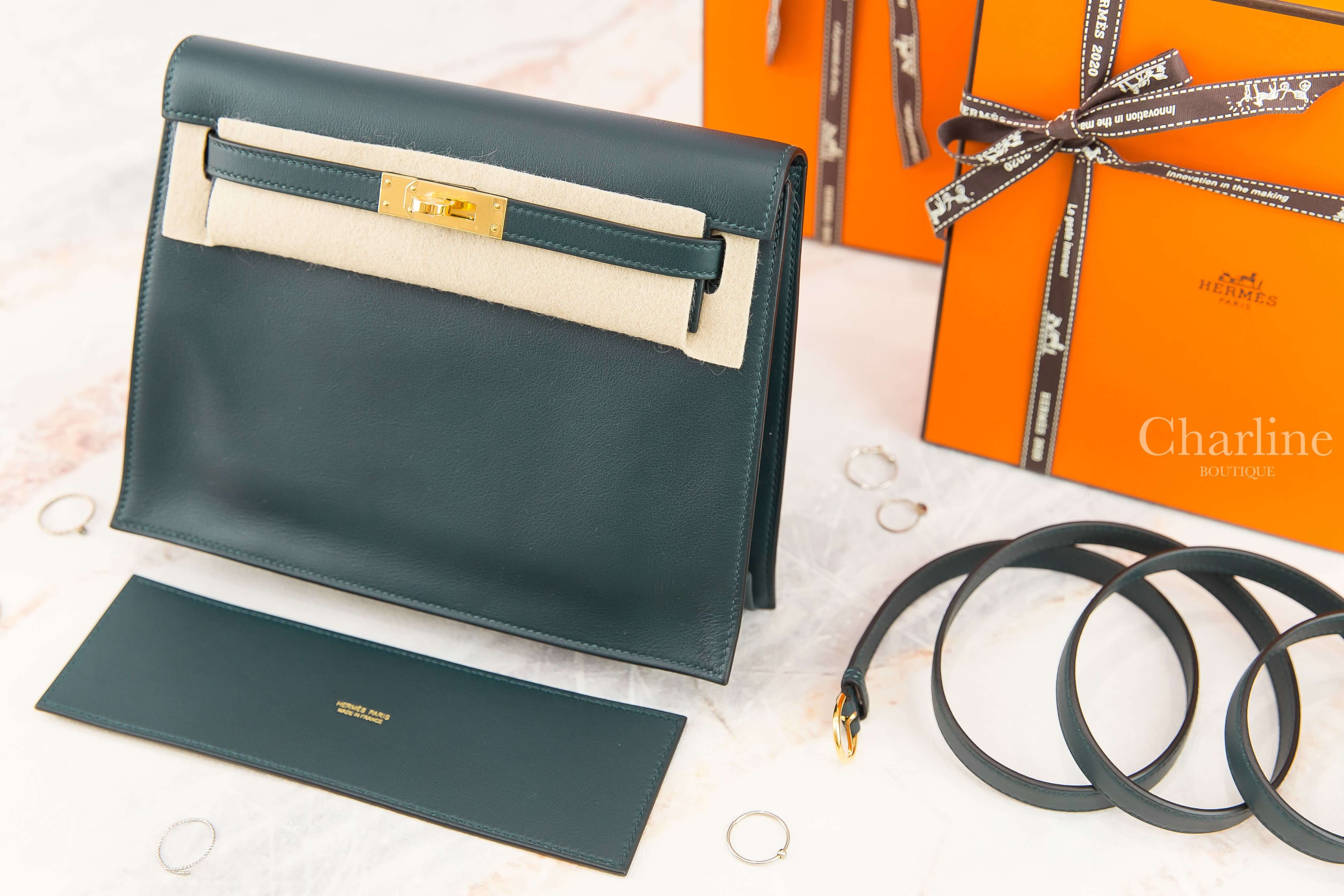 Hermès Kelly Danse 6O Vert Cypres Swift Y刻松柏綠金釦多用途凱莉包-Charline Boutique 精品代購