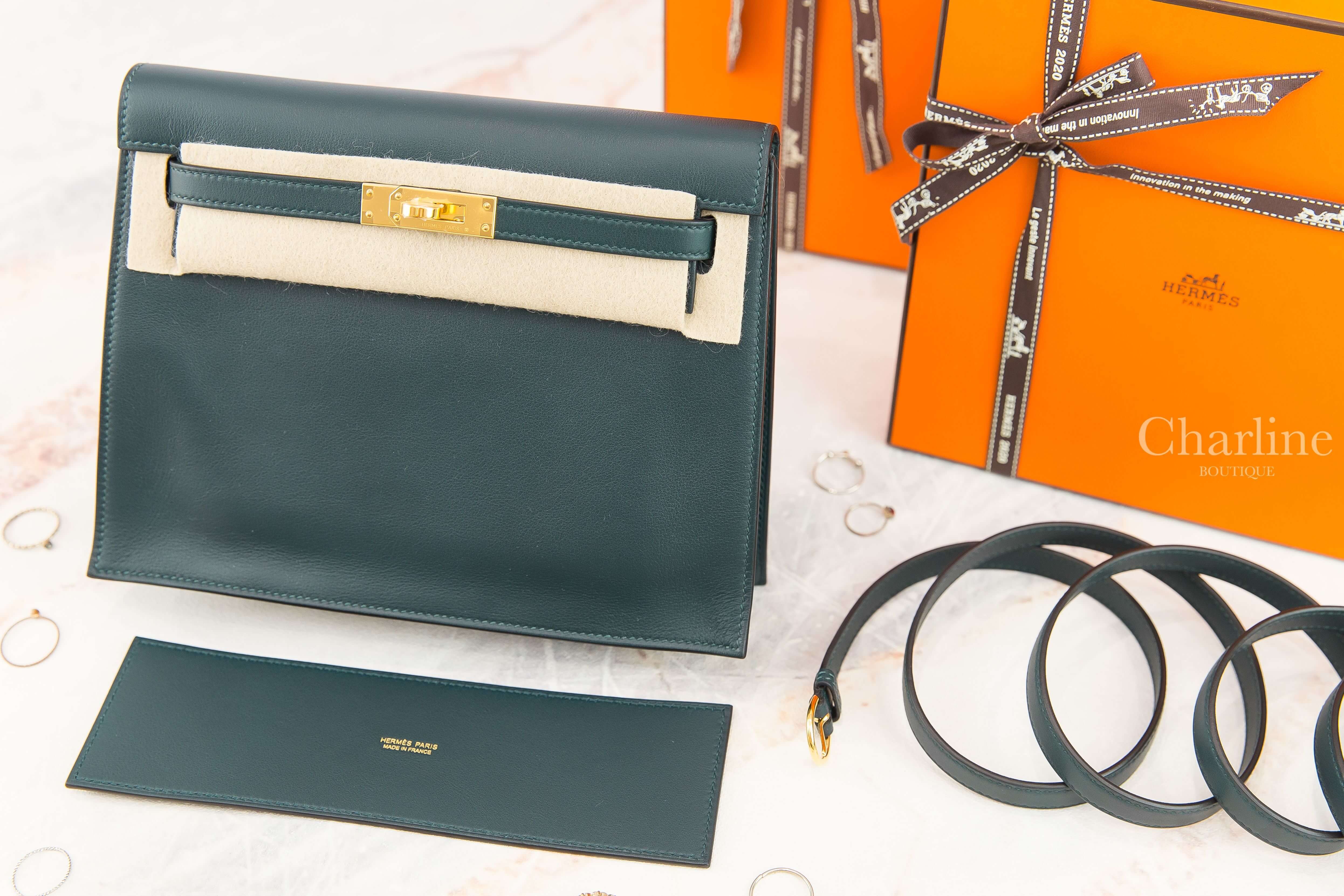 Hermès Kelly Danse 6O Vert Cypres Swift Y刻松柏綠金釦多用途凱莉包-Charline Boutique 精品代購