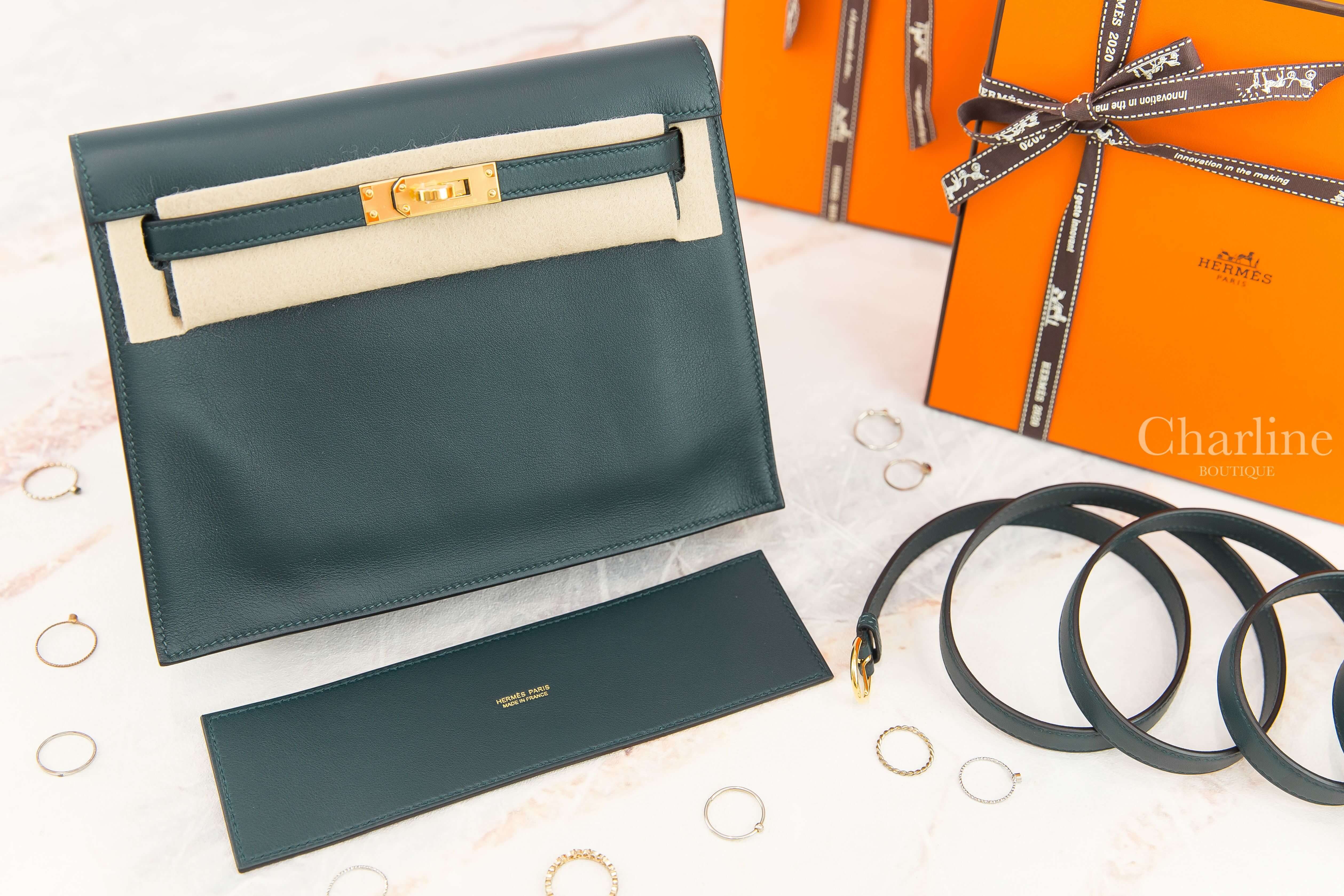 Hermès Kelly Danse 6O Vert Cypres Swift Y刻松柏綠金釦多用途凱莉包-Charline Boutique 精品代購