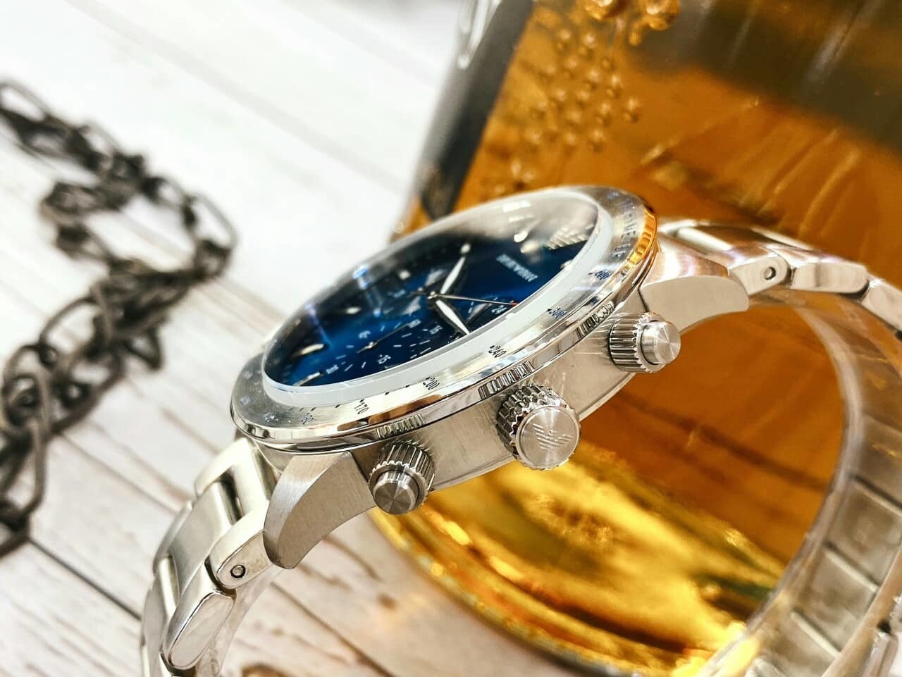 【EMPORIO ARMANI】典藏藍調三眼計時不鏽鋼腕錶 AR11306 42mm 現代鐘錶