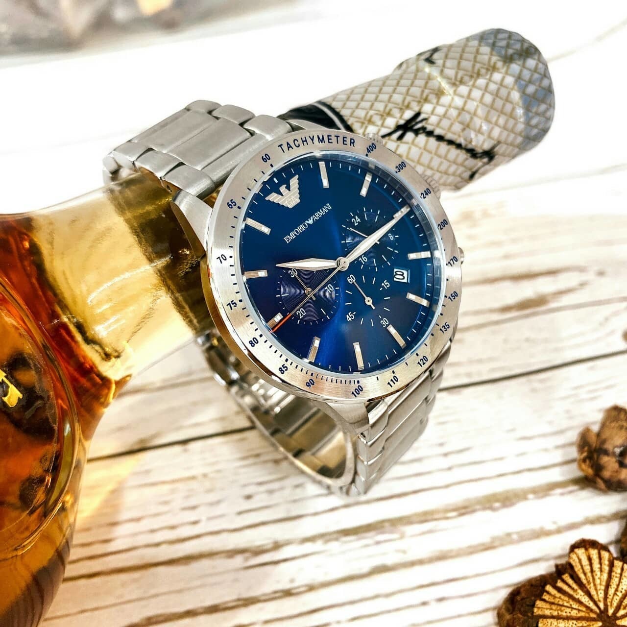 【EMPORIO ARMANI】典藏藍調三眼計時不鏽鋼腕錶 AR11306 42mm 現代鐘錶