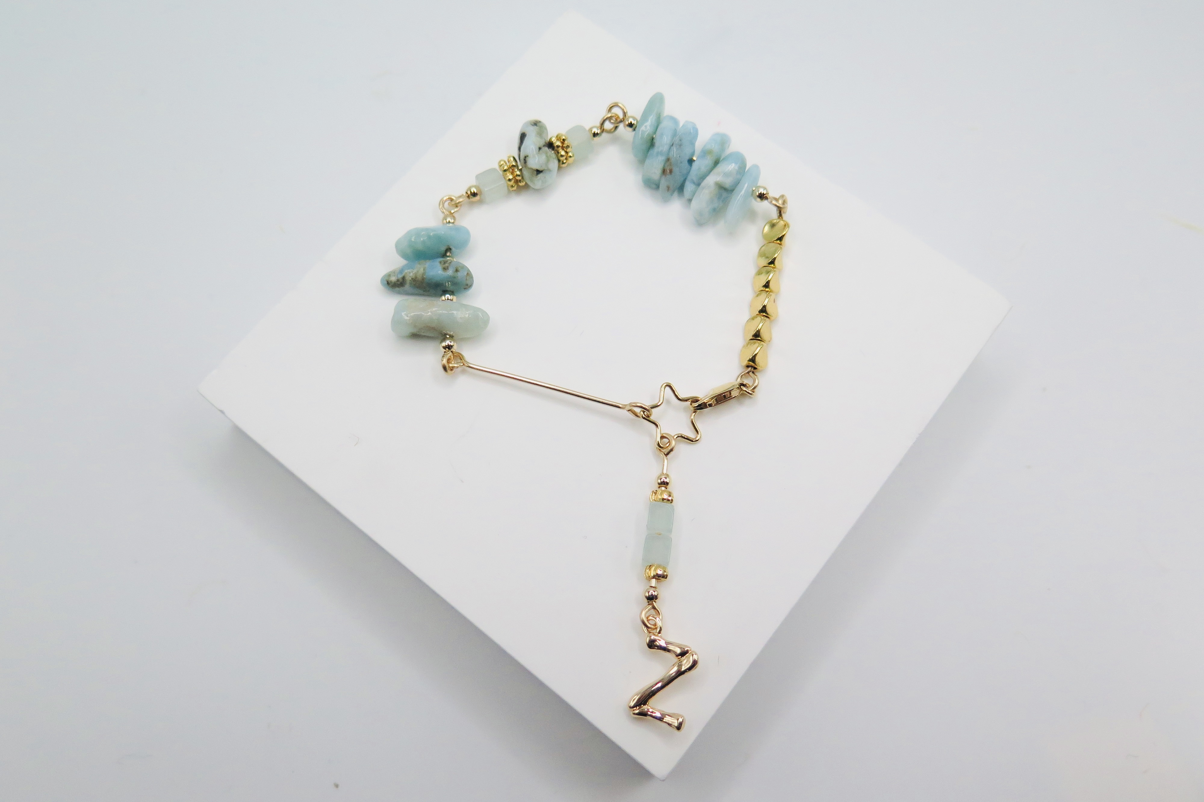 COLE COOL Aquamarine 14kgf bracelet Pick your letter series