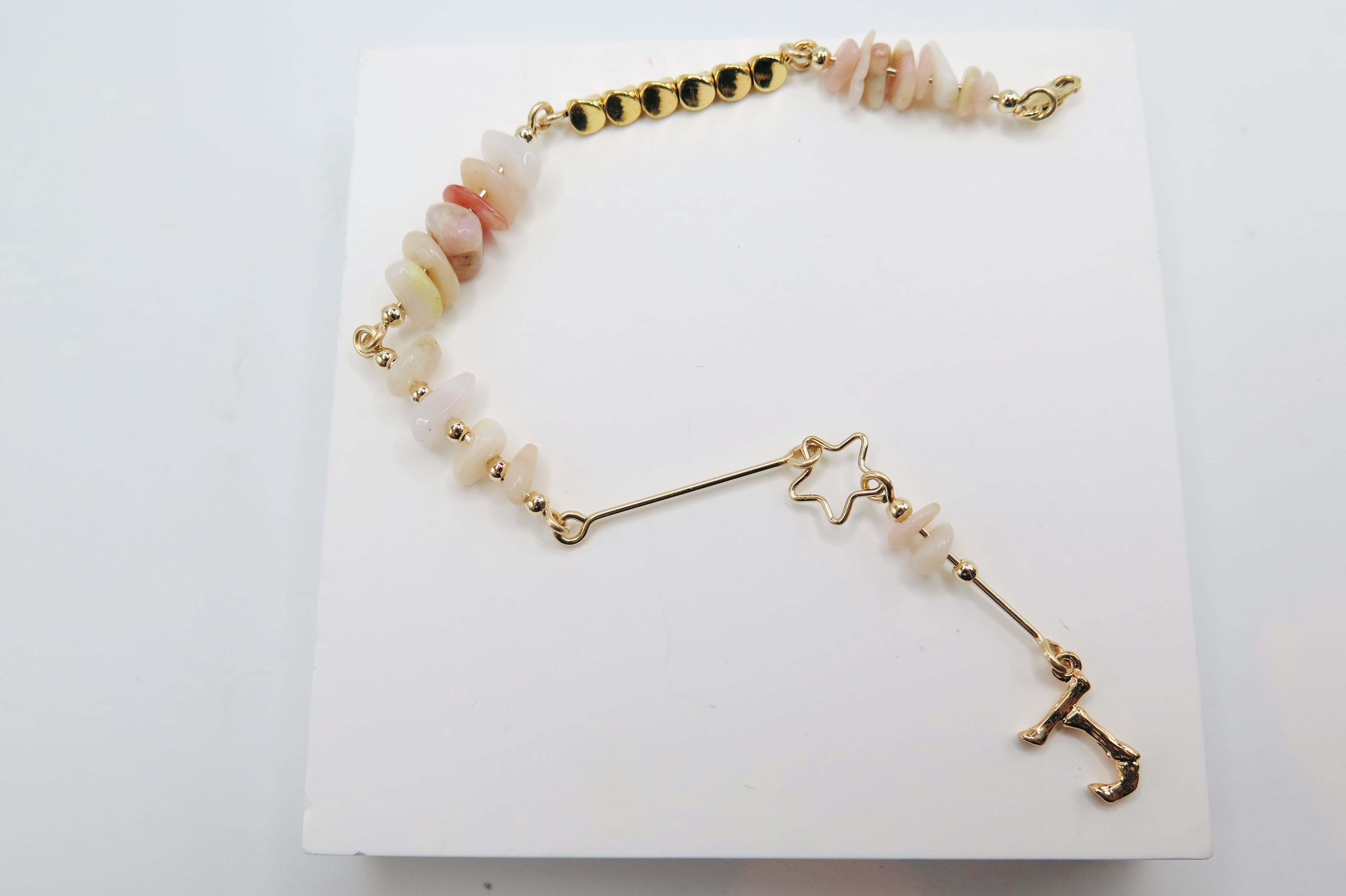 COLE COOL pink Opal 14kgf bracelet free to pick letter