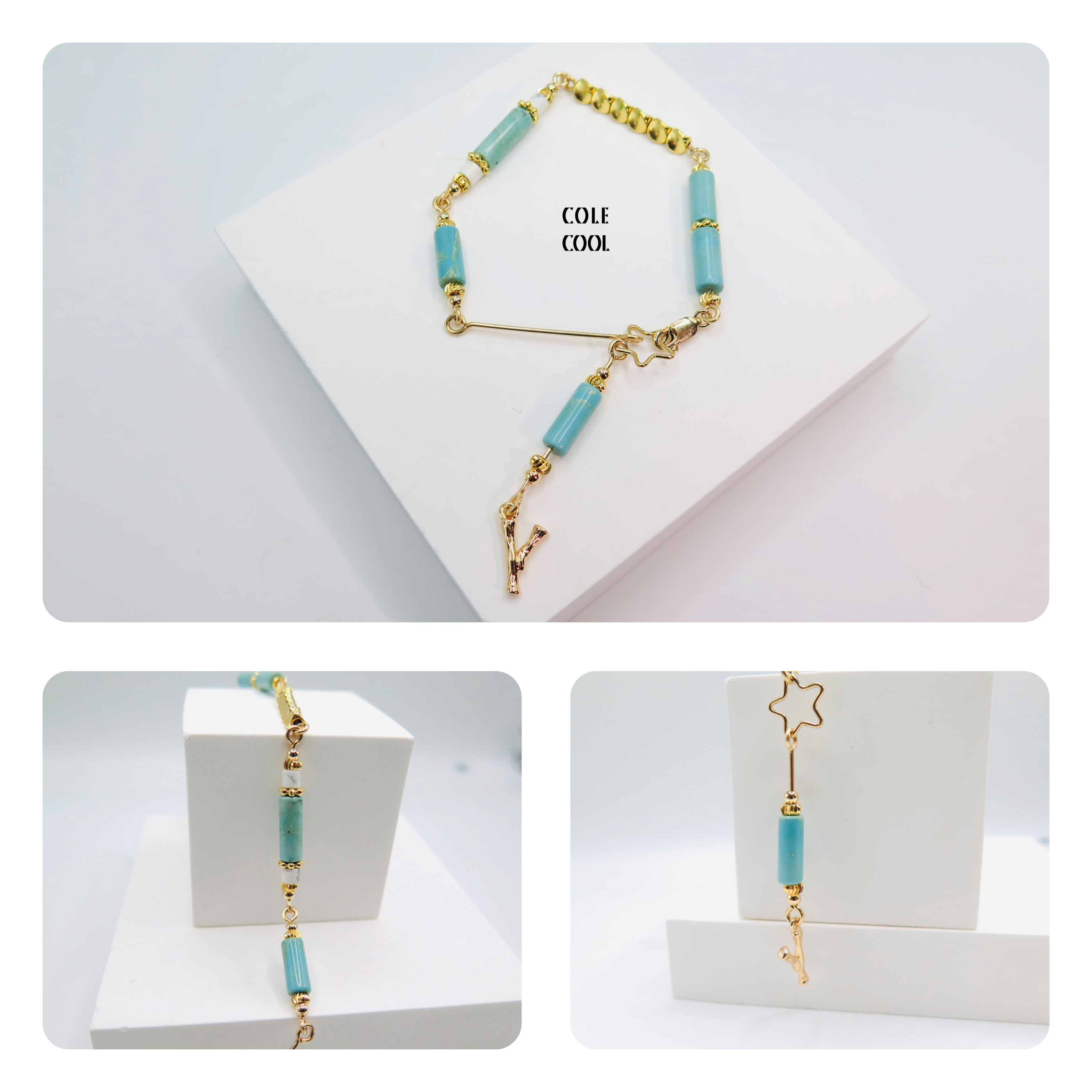COLE COOL natural stone bracelet pick your letter series