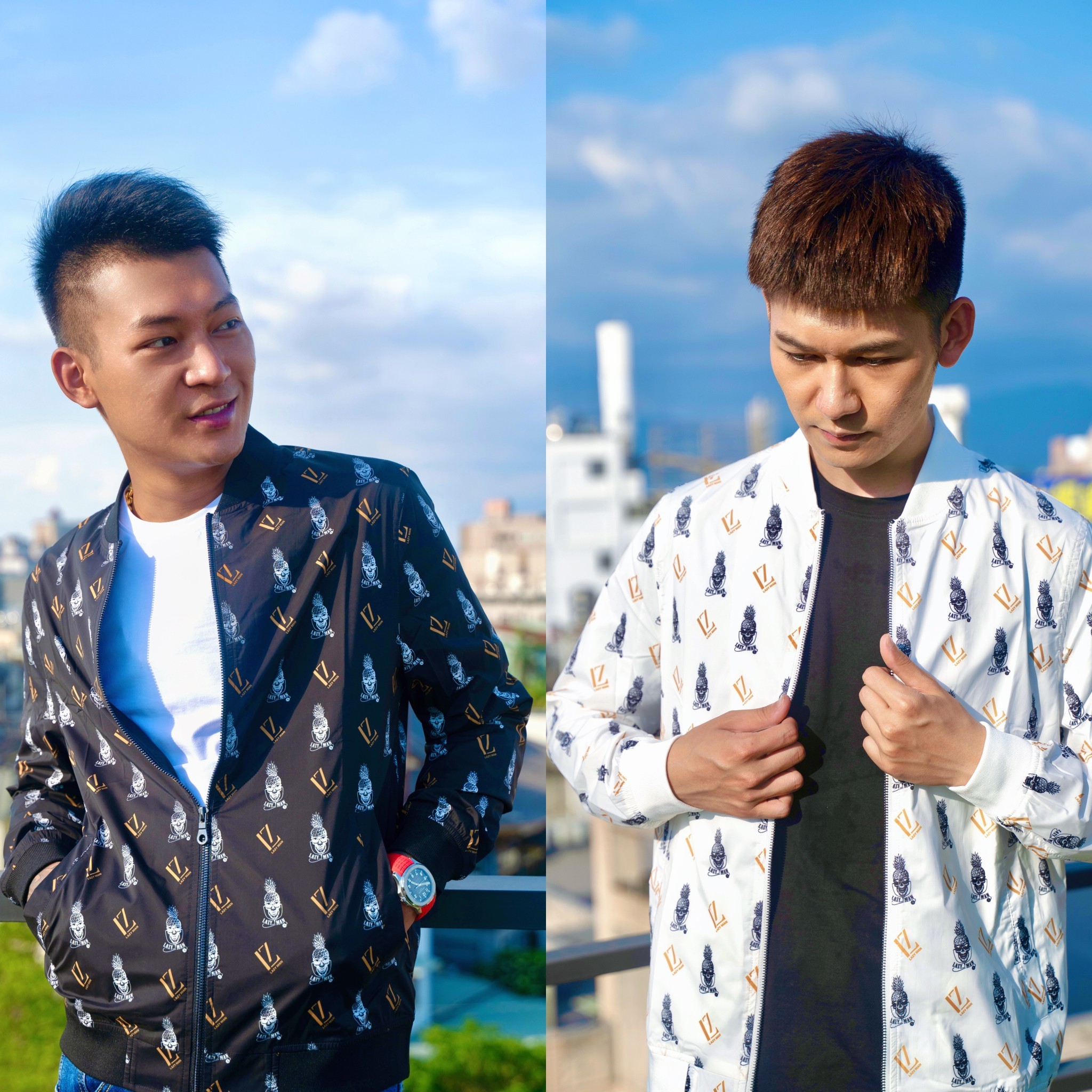 Lazy Man  滿版logo 立領夾克