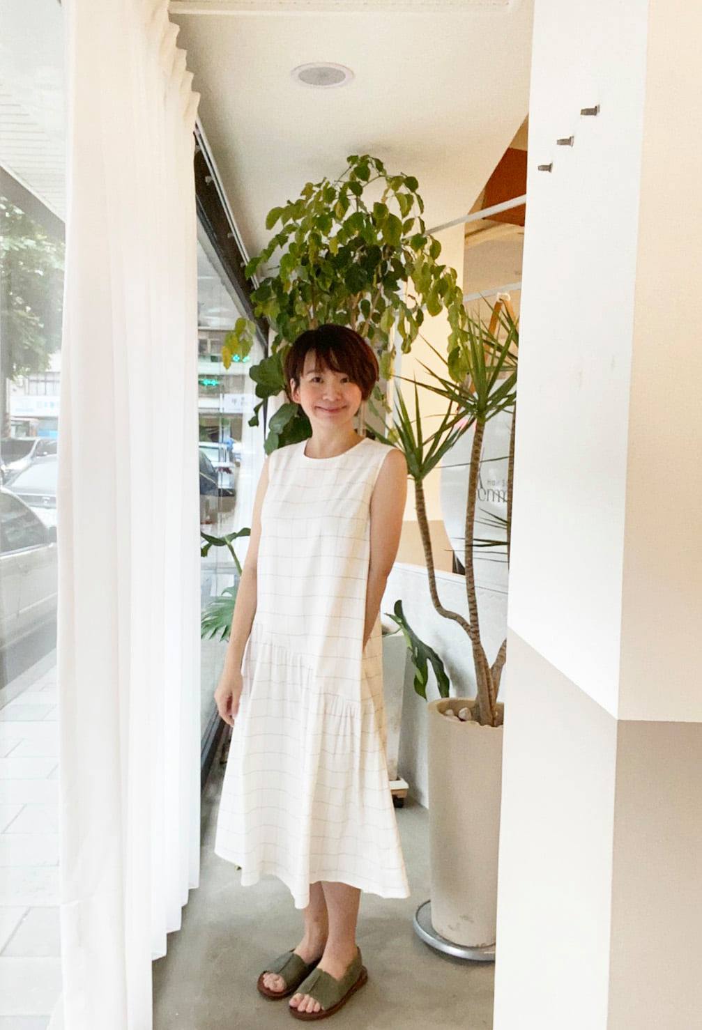 時光之旅無袖格線洋裝-暖陽