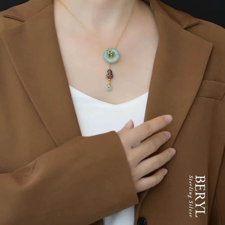 景泰藍葫蘆翡翠A貨平安扣項鍊