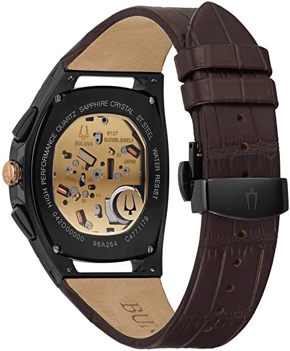 萬年鐘錶 - BULOVA 寶路華  Curv 系列 弧形高精準度皮革男錶 98A264  錶徑 44MM