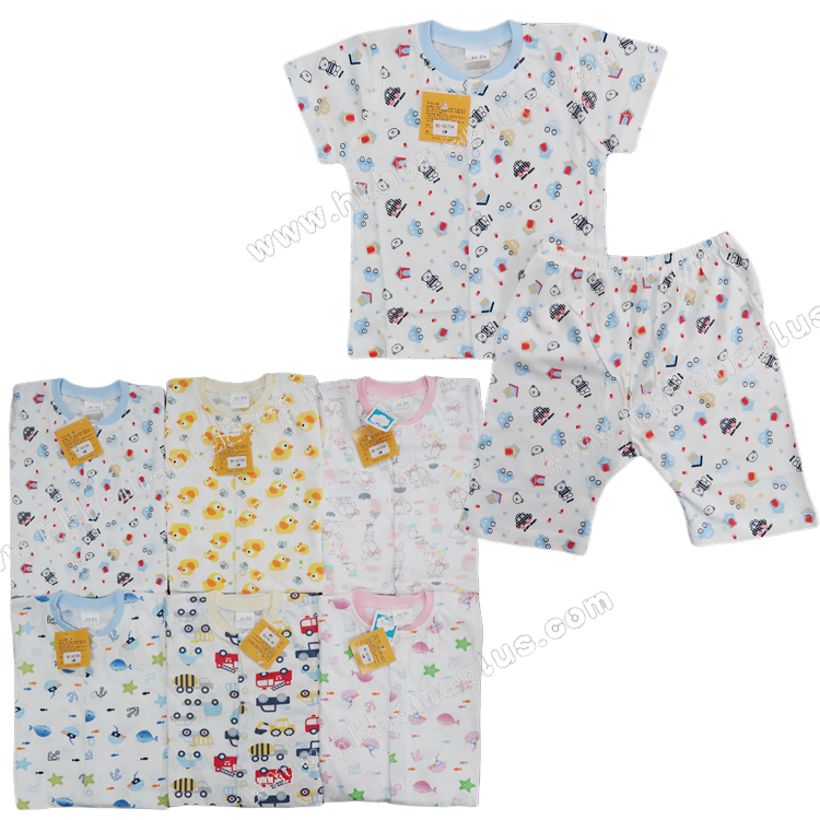 Koma Land: 嬰兒平紋開鈕短袖短褲套裝 BE5070 (6m-18m碼)