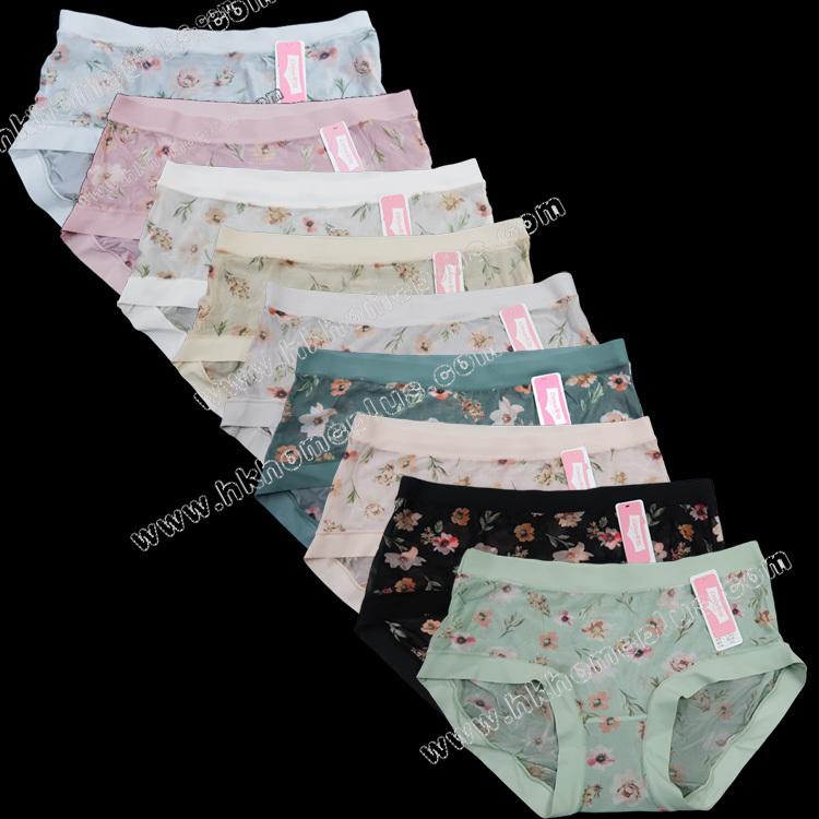 3條裝 彩田: 女裝低腰半透明印花內褲