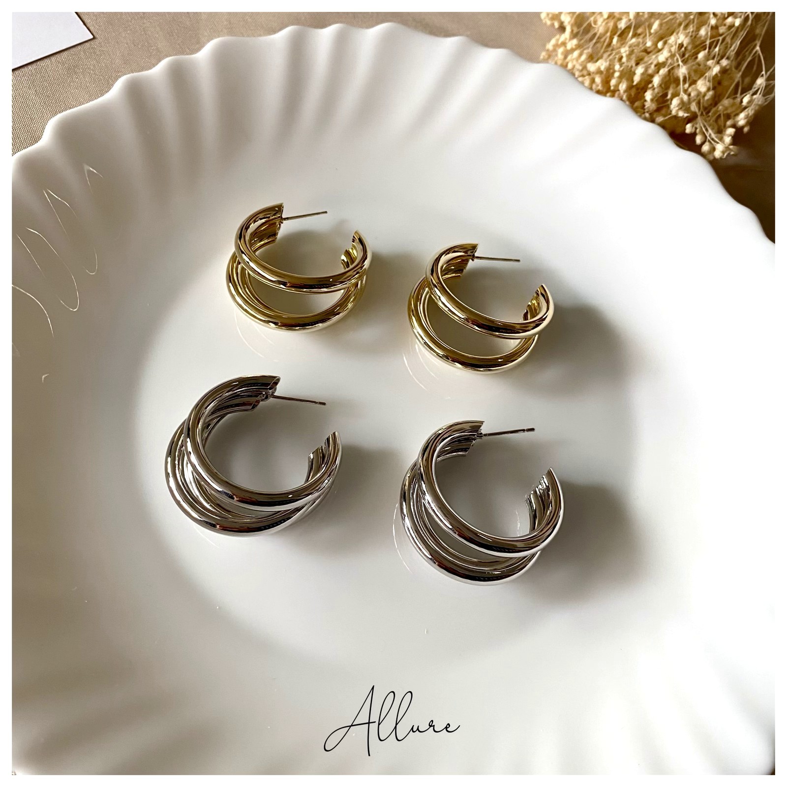 肆玥xAllure三環亮面C型耳環 金//銀