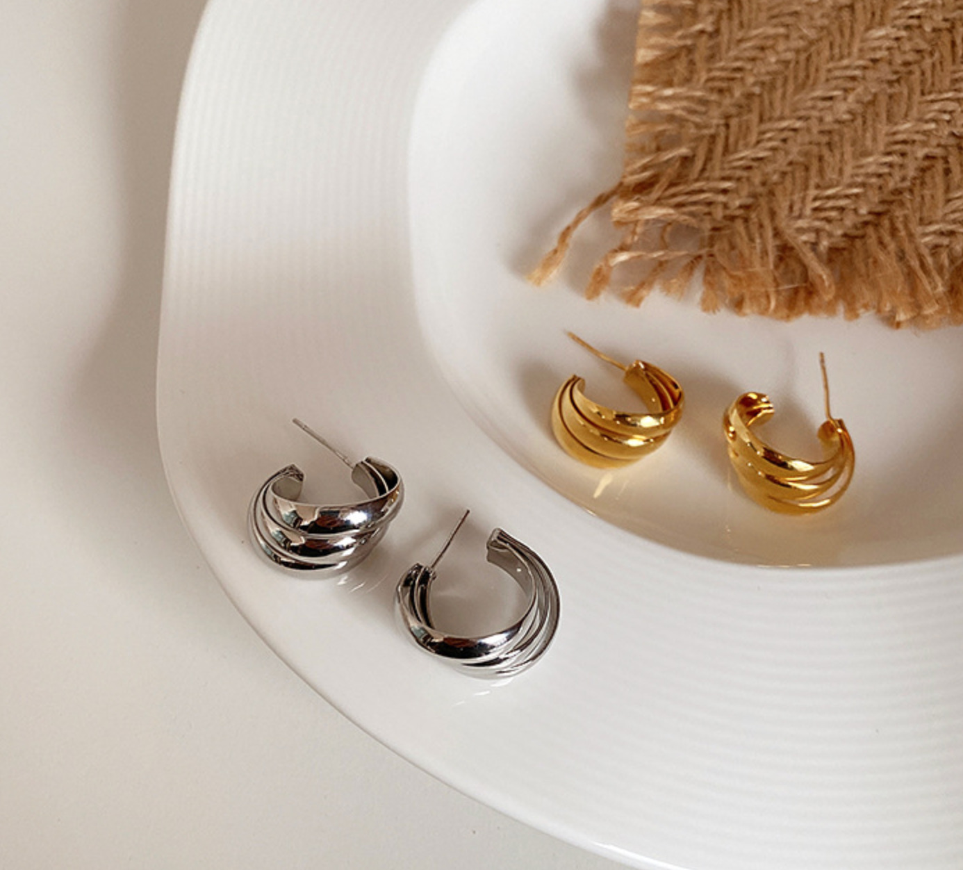 肆玥xAllure法式金屬層次多圈耳環 金//銀