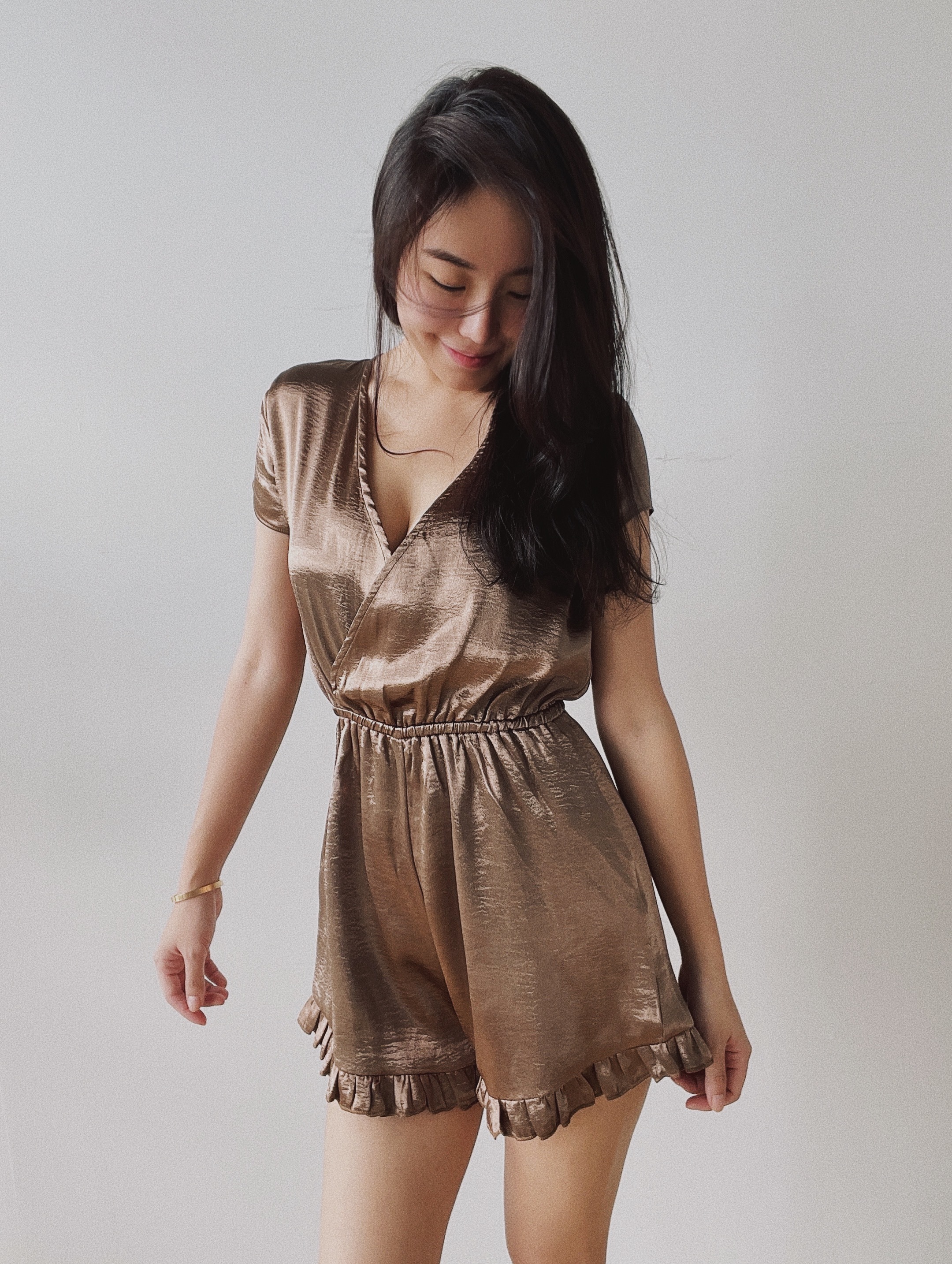 To the moon 光澤緞面連身短褲