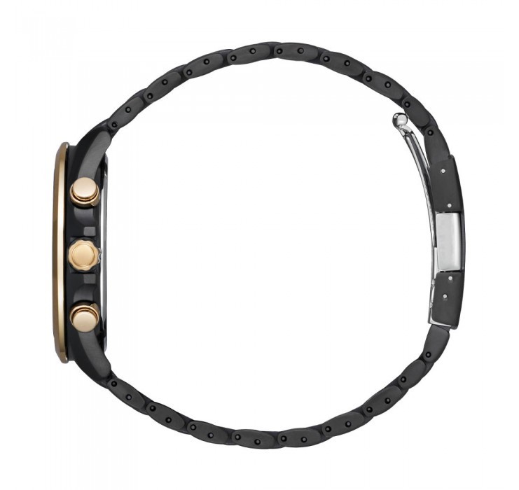 萬年鐘錶 - Citizen 星辰錶   全黑玫瑰金外框世界時間電波對男錶  AT8206-81L 錶徑44MM