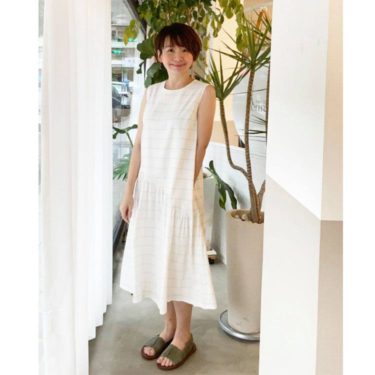 時光之旅無袖格線洋裝-暖陽