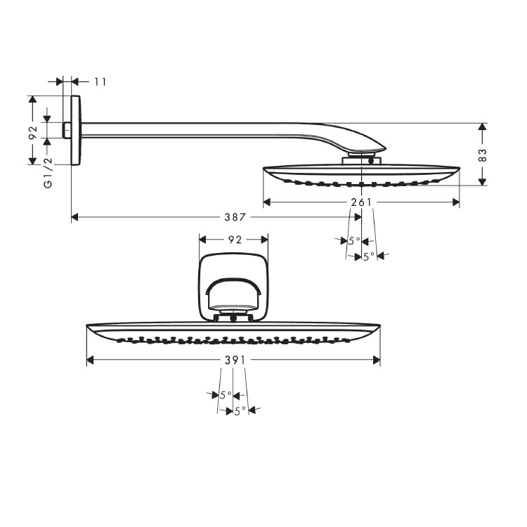 hansgrohe Pura Vida 27437, -400 Overhead shower 400 Air 1jet with shower arm *Display Item*
