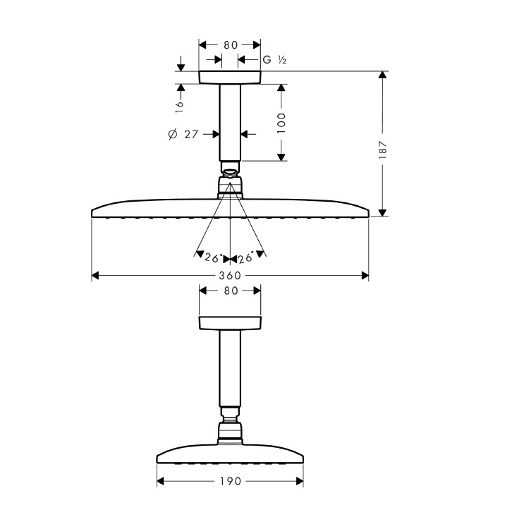 hansgrohe Raindance E 27381, -000 Overhead shower 360 Air 1jet with ceiling connector