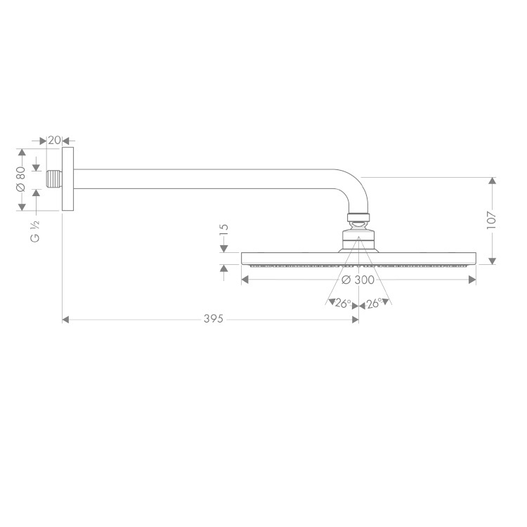 hansgrohe Raindance 27493, -000 Overhead shower 300 Air 1jet with shower arm