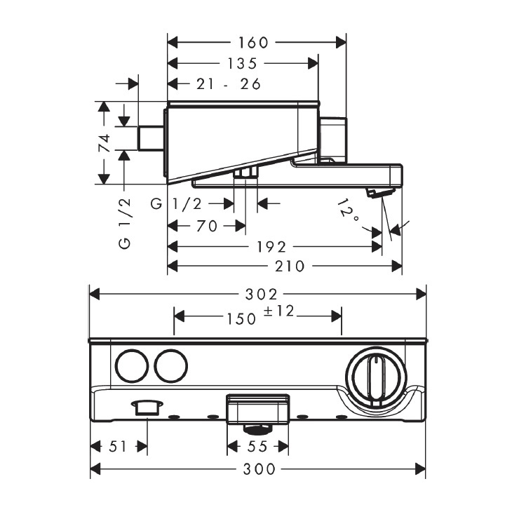 hansgrohe ShowerTablet Select 13151, -000 Bath thermostat 300 for exposed installation