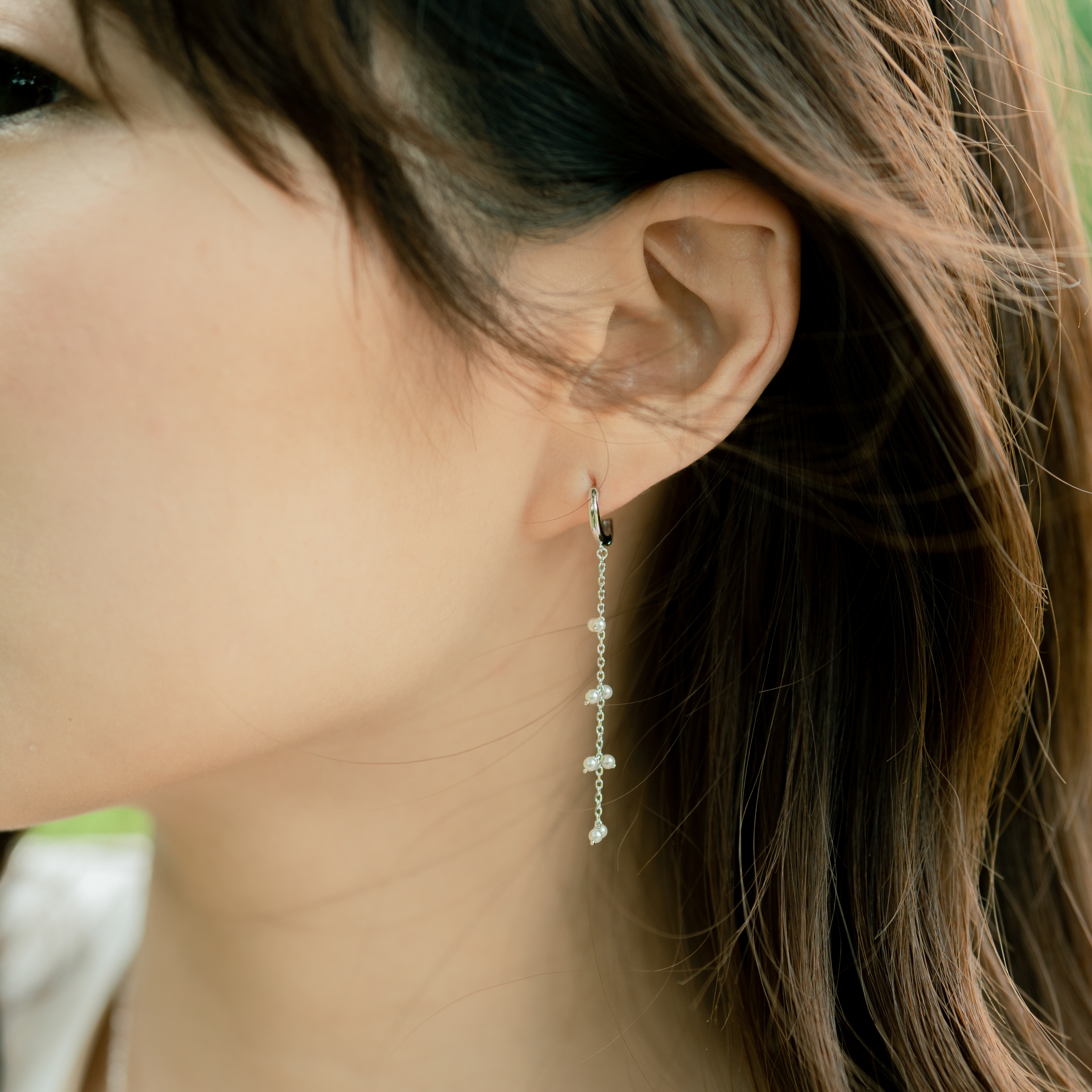 雙珍珠垂墜耳圈