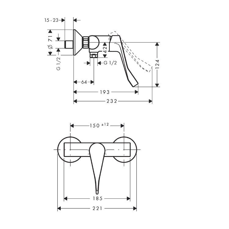 hansgrohe Focus 31916, -000 Single lever shower mixer for exposed installation with extra long handle