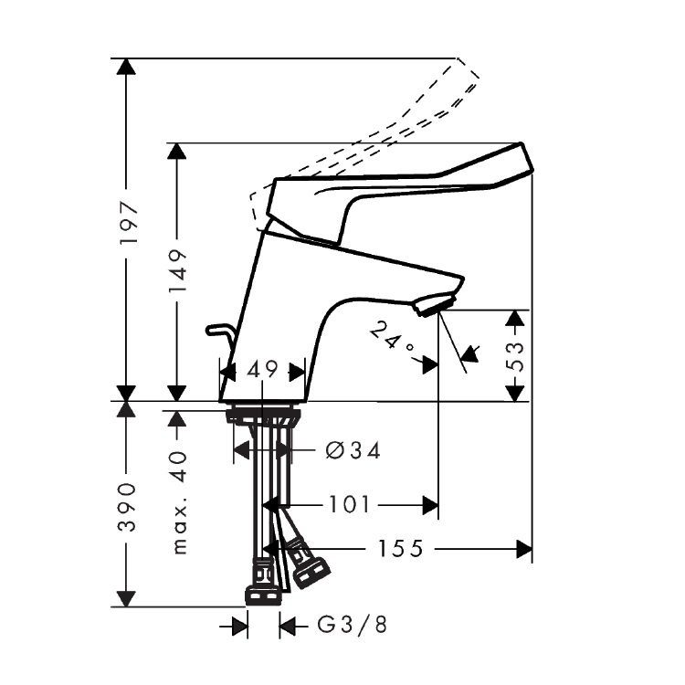hansgrohe Focus 31910, -000 Single lever basin mixer 70 with extra long handle and pop-up waste set