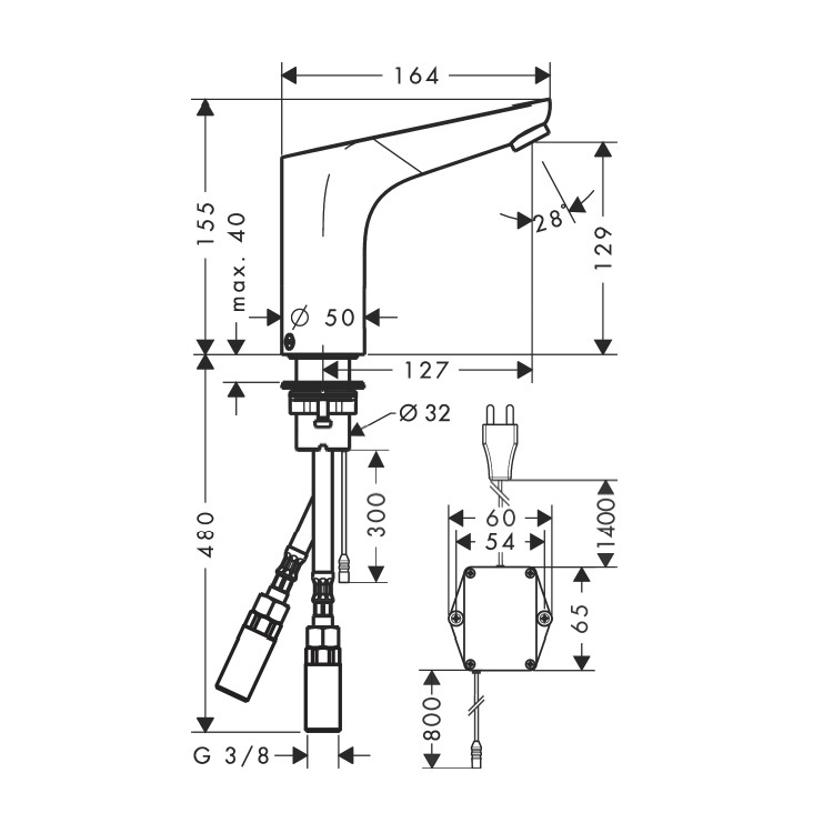 hansgrohe Focus 31174, -000 Electronic basin mixer with temperature pre-adjustment mains connection 230 V - GA Approval