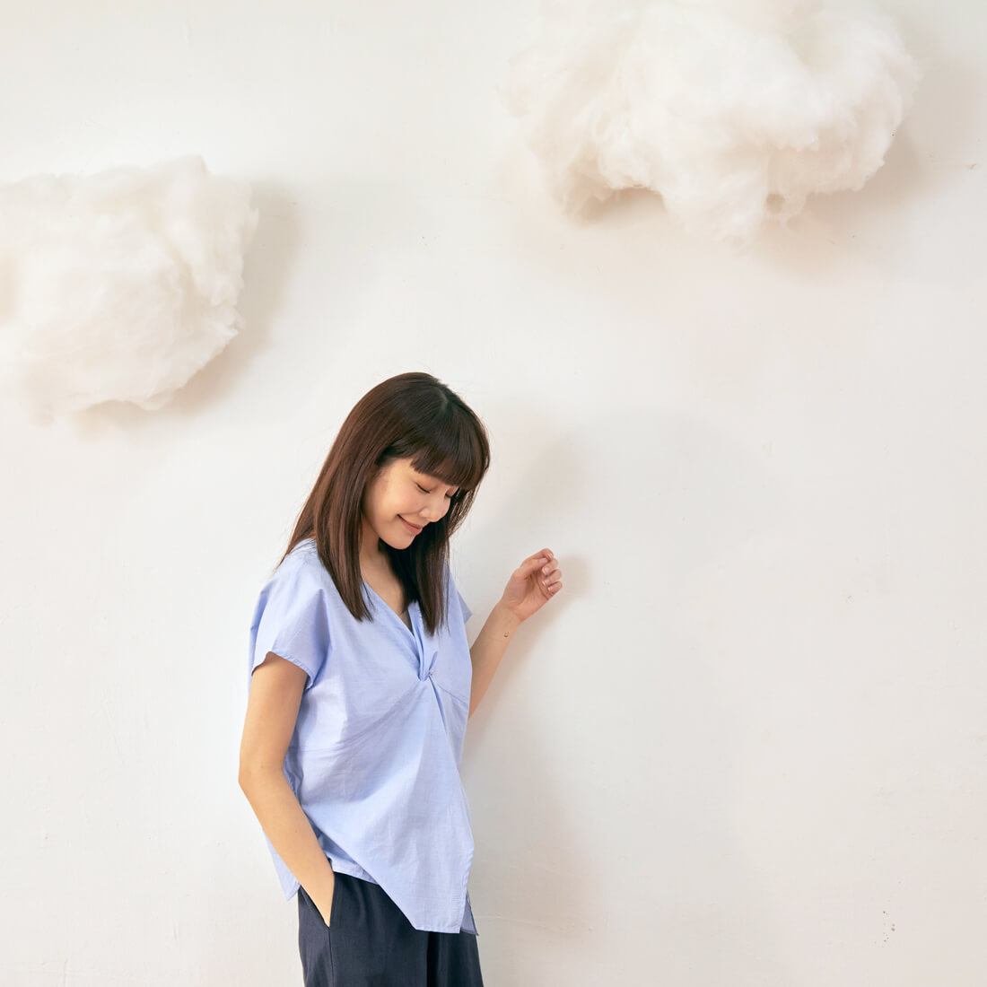 Double 雙面穿小蓋袖背交叉上衣/藍格