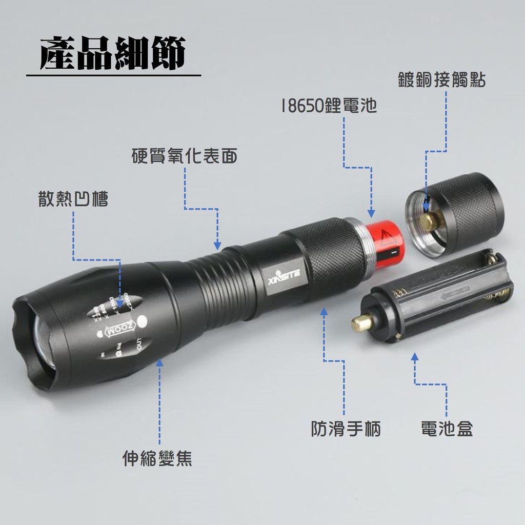 L2高端版本手電筒 電池+充電器+硬殼