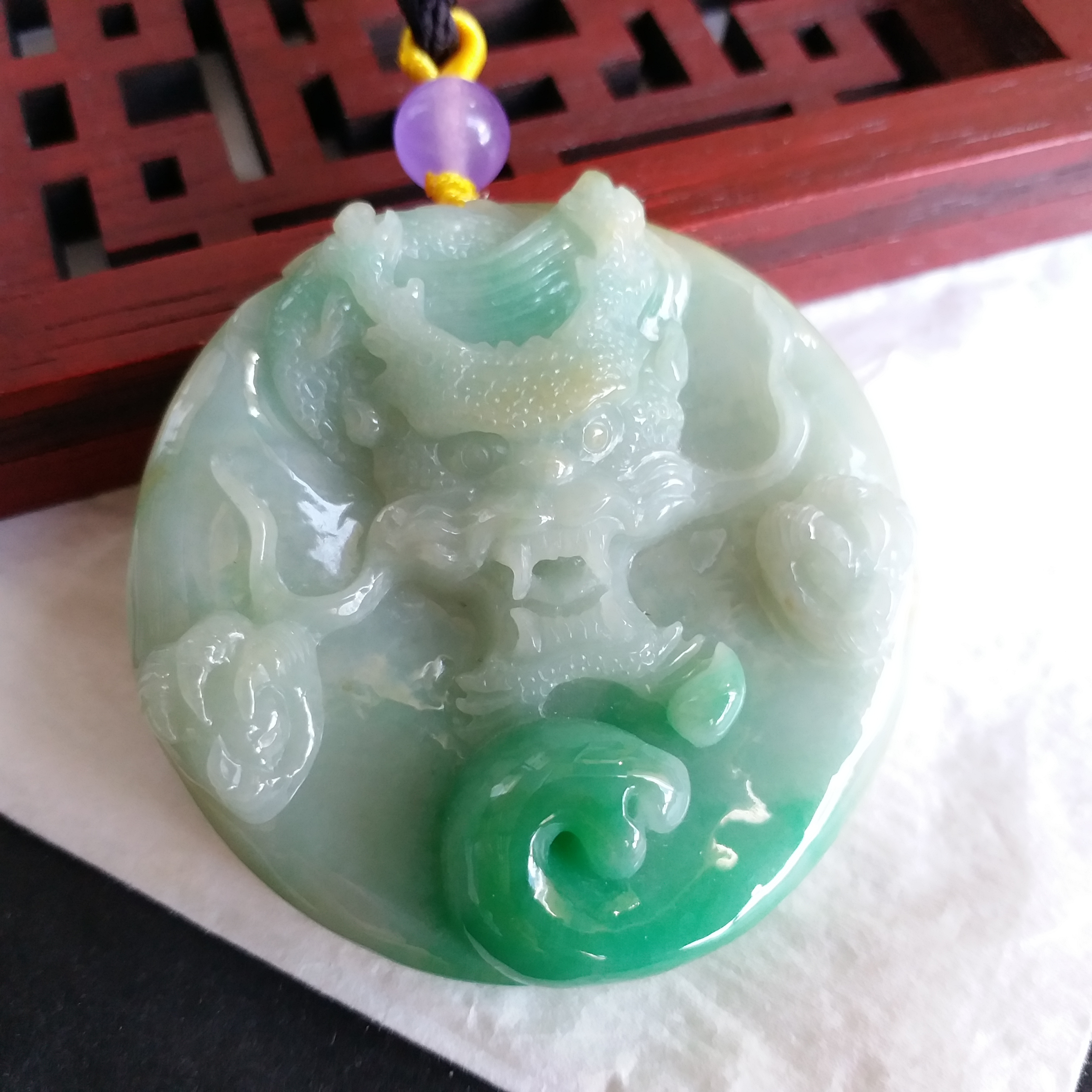 黃加綠龍牌 (53.5mm直徑), 天然翡翠A玉, 緬甸玉, Jade, Jadeite