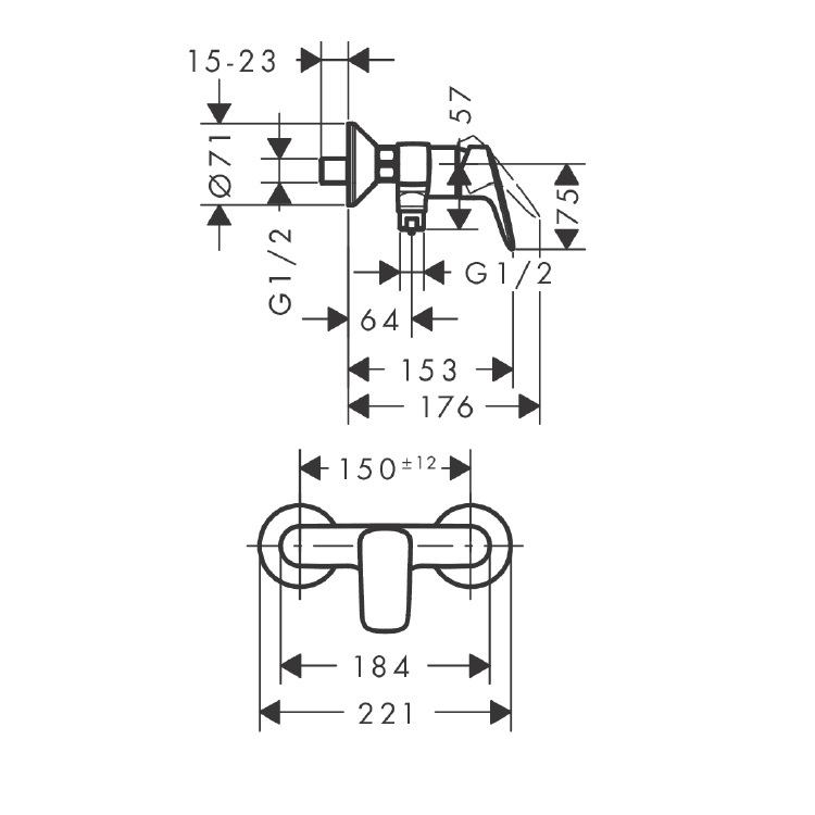 hansgrohe Logis 71600, -000 Single lever shower mixer for exposed installation - GA Approval