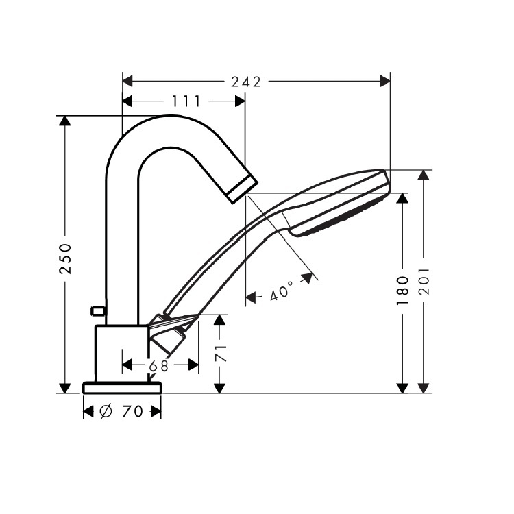 hansgrohe Logis 71310, -000 + 13437, -180 3-hole rim mounted single lever bath mixer