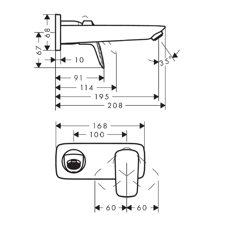 hansgrohe Logis 71220, -000 + 13622, -180 Single lever basin mixer for concealed installation wall-mounted with spout 19.5 cm