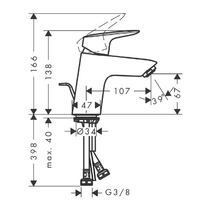 hansgrohe Logis 71070, -000 Single lever basin mixer 70 with pop-up waste set - GA Approval
