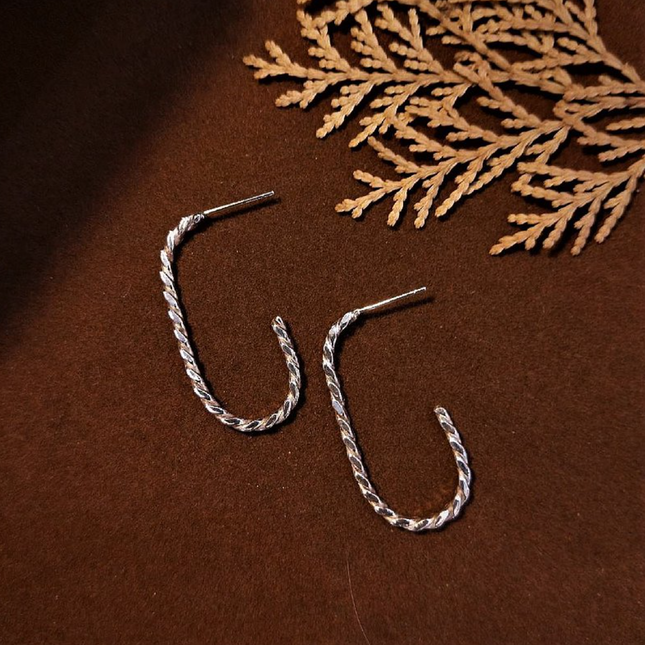 │簡約│橢圈 • 方麻花 • 耳針 • 純銀耳飾 • 設計師原創