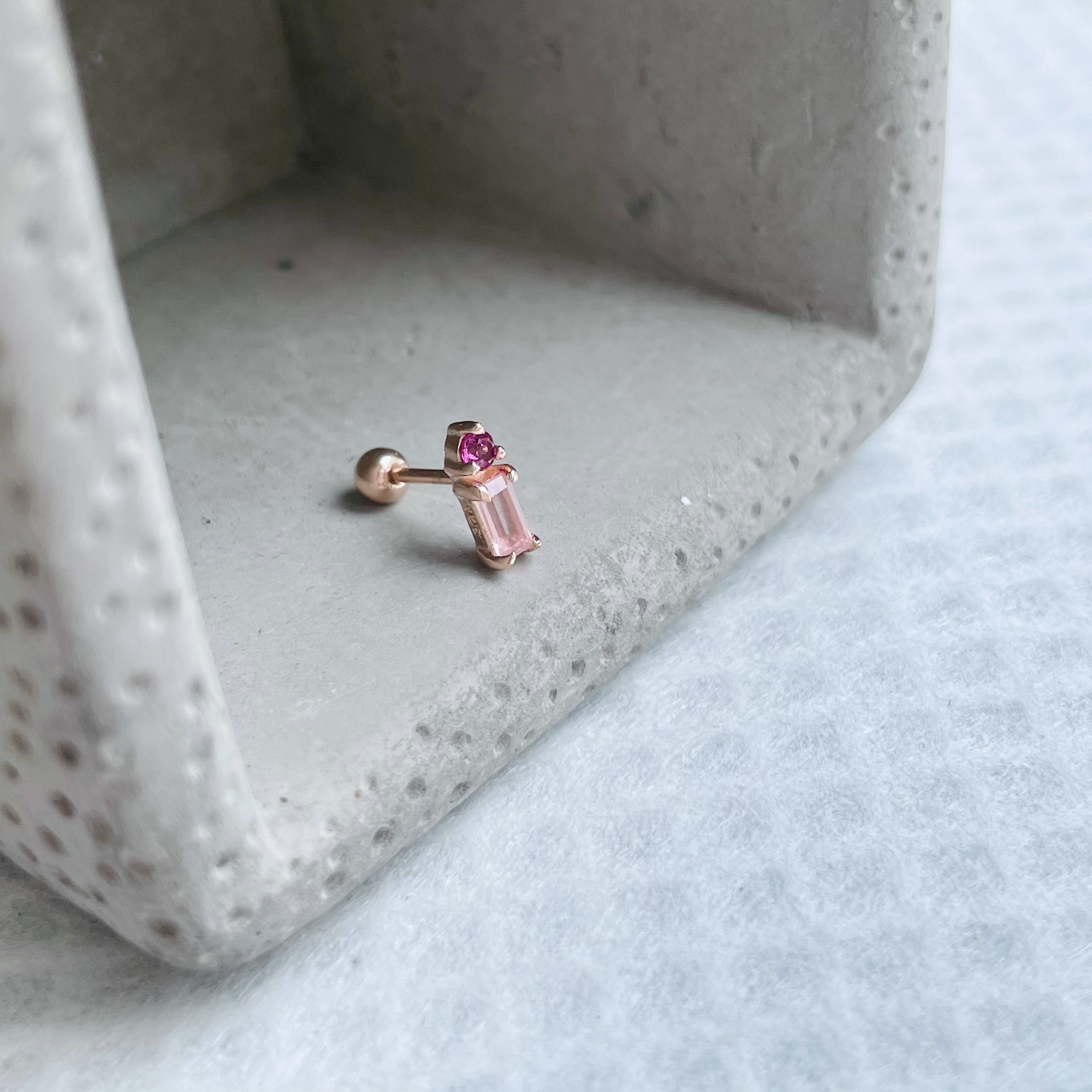 小燭台粉晶玫瑰石榴轉珠耳環