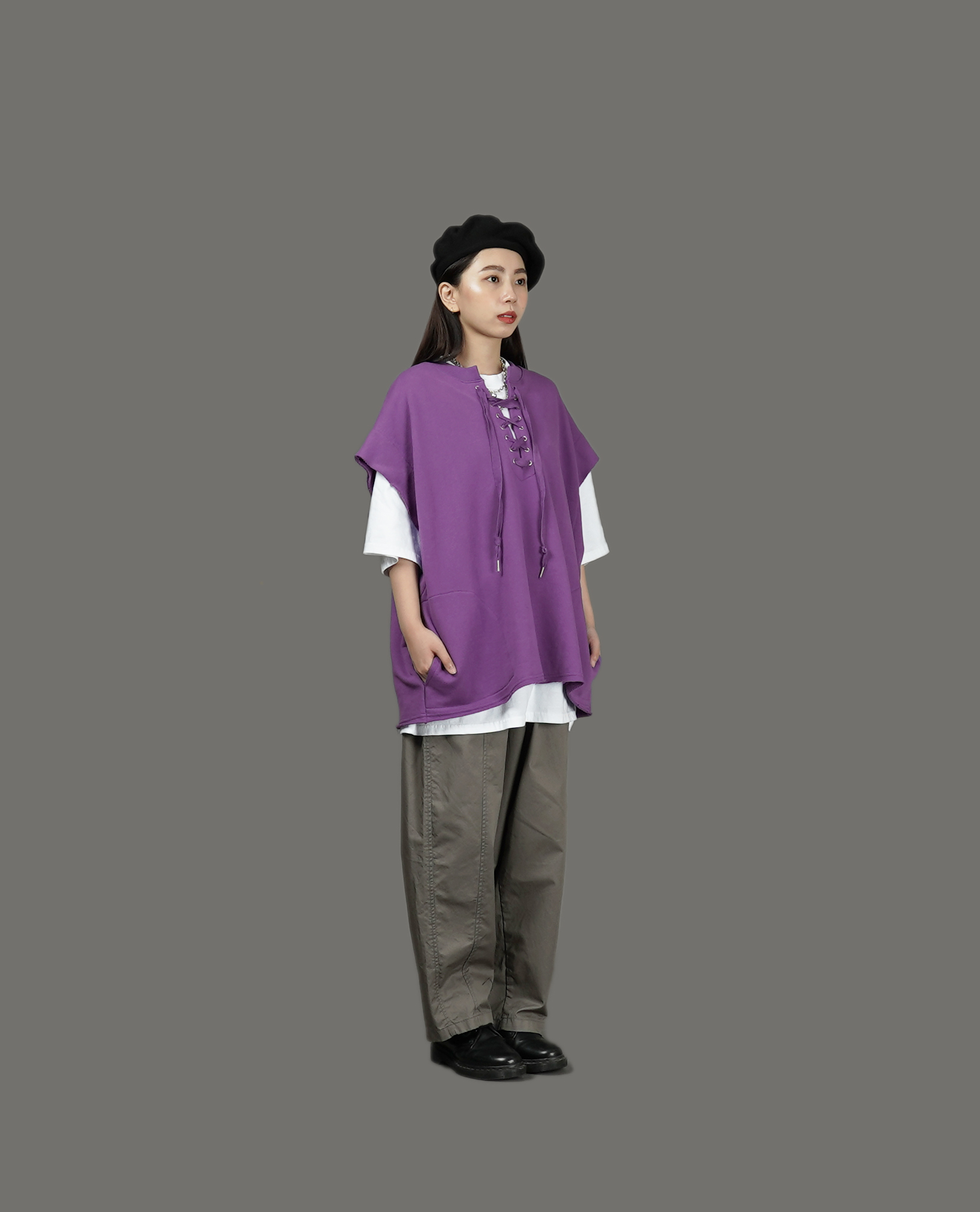 O.POism 歐波医生領口綁繩側口袋背心