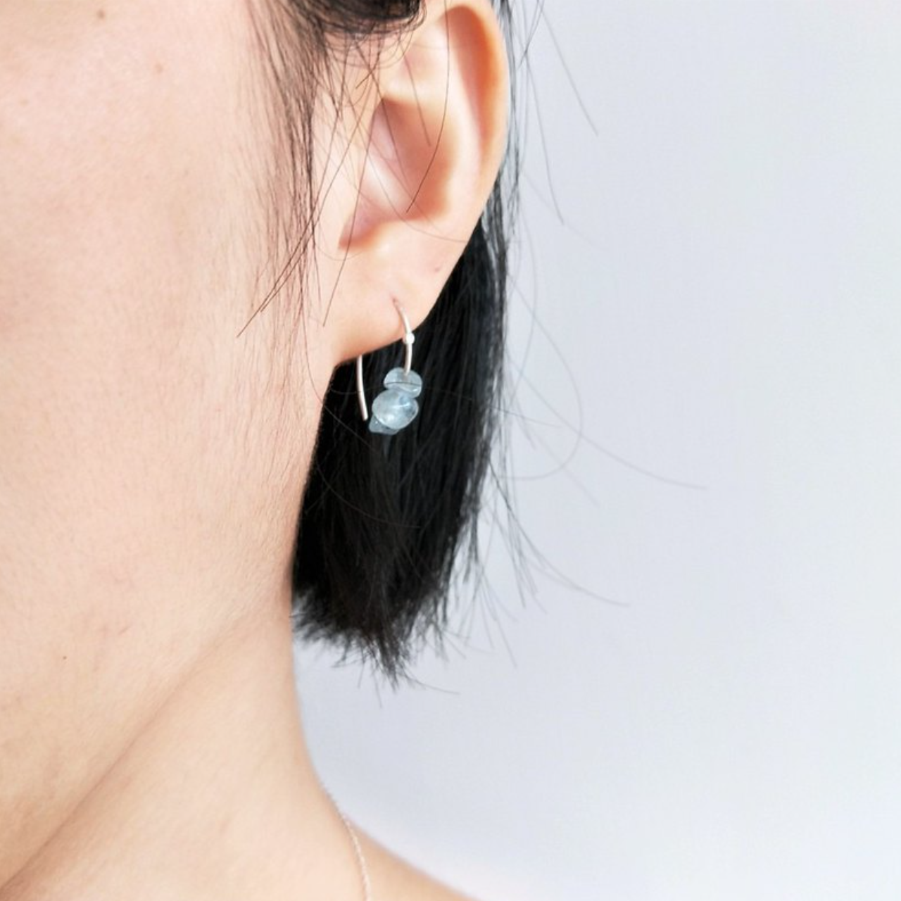 │天然石│海藍寶 • 耳針 • 純銀耳飾 • 設計師原創