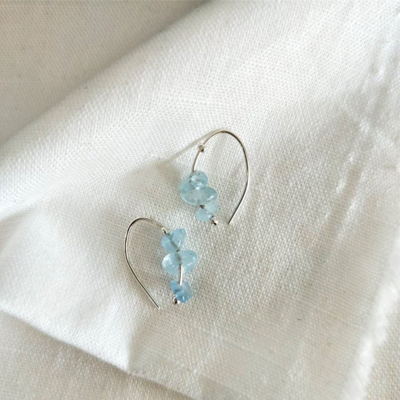 │天然石│海藍寶 • 耳針 • 純銀耳飾 • 設計師原創