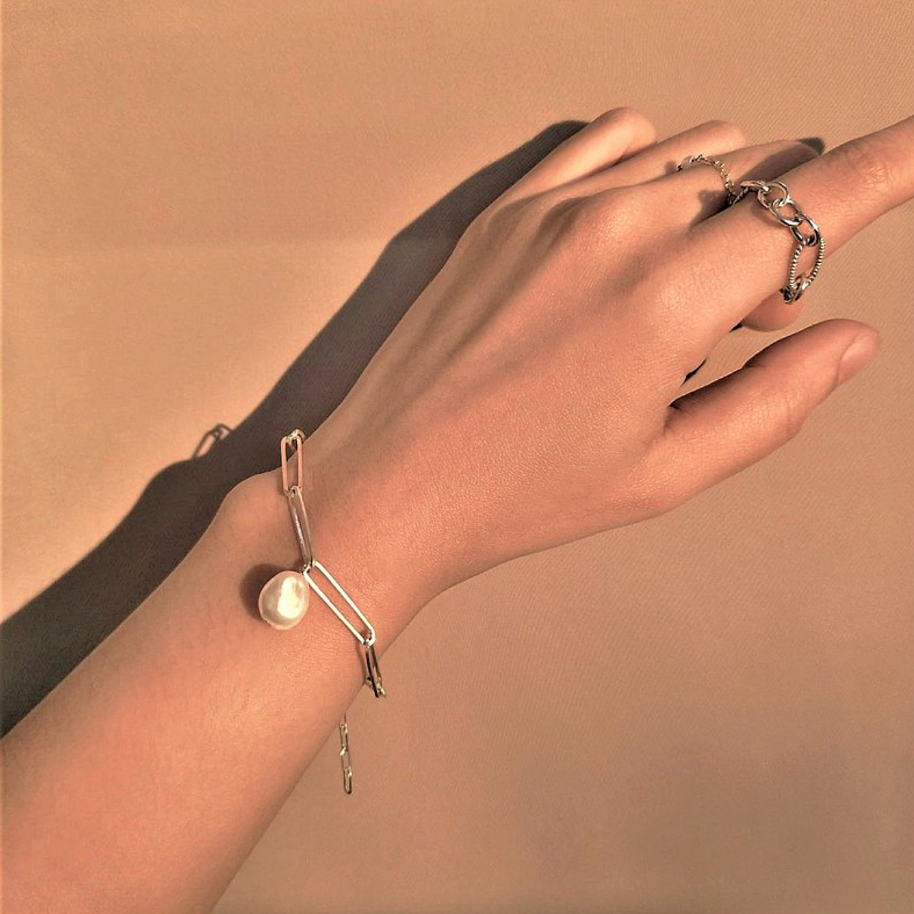 │輕珠寶│天然巴洛克珍珠 • 不規則 • 純銀手鍊