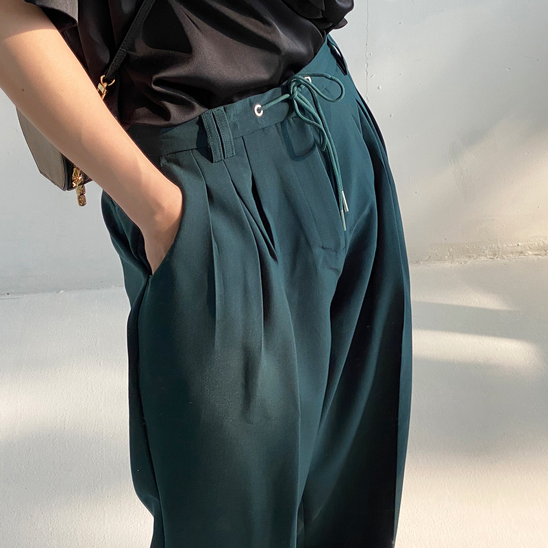 版型綁帶設計直筒褲 / 黑M / 不提供退換貨