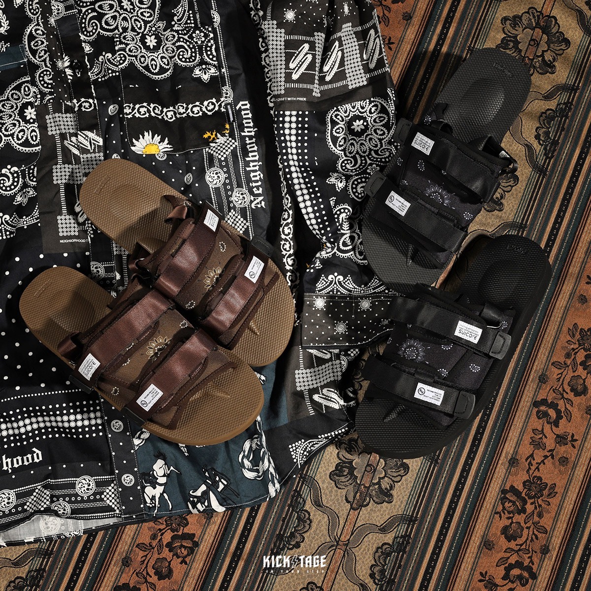 [出清商品售出無退換] 聯名款 NEIGHBORHOOD x SUICOKE MOTO-2 黑色 咖啡色 腰果花 涼鞋 拖鞋 後跟可拆【SK210562NH】