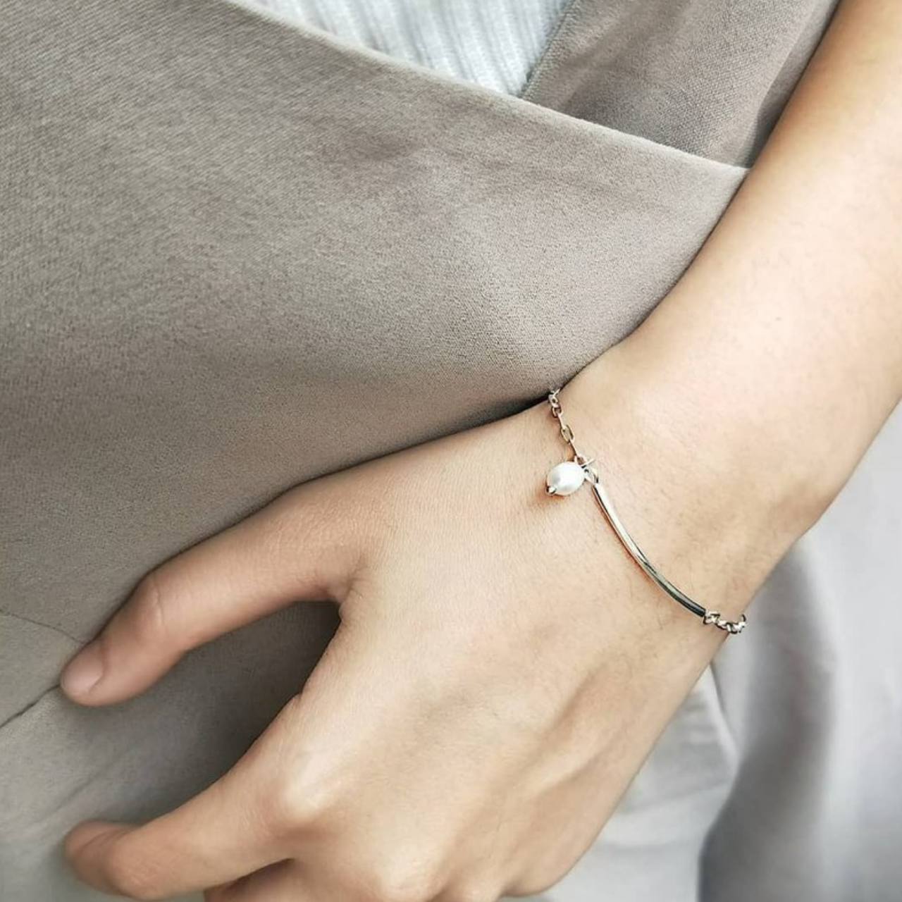 │簡約│天然珍珠 • 純銀手鍊