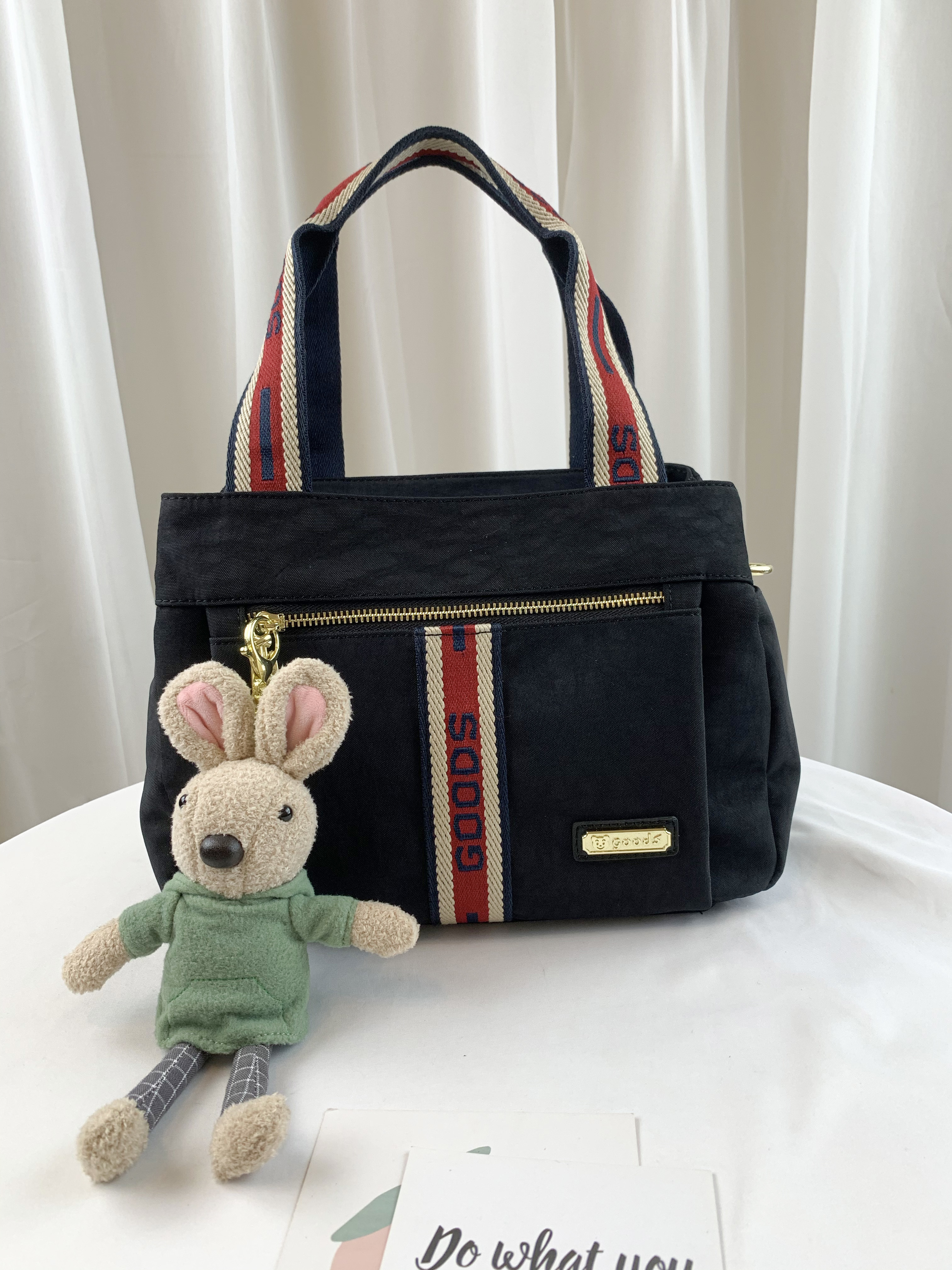 GOODS 織帶黑 防潑水手提包 / 側背包 附小熊吊飾  #2757