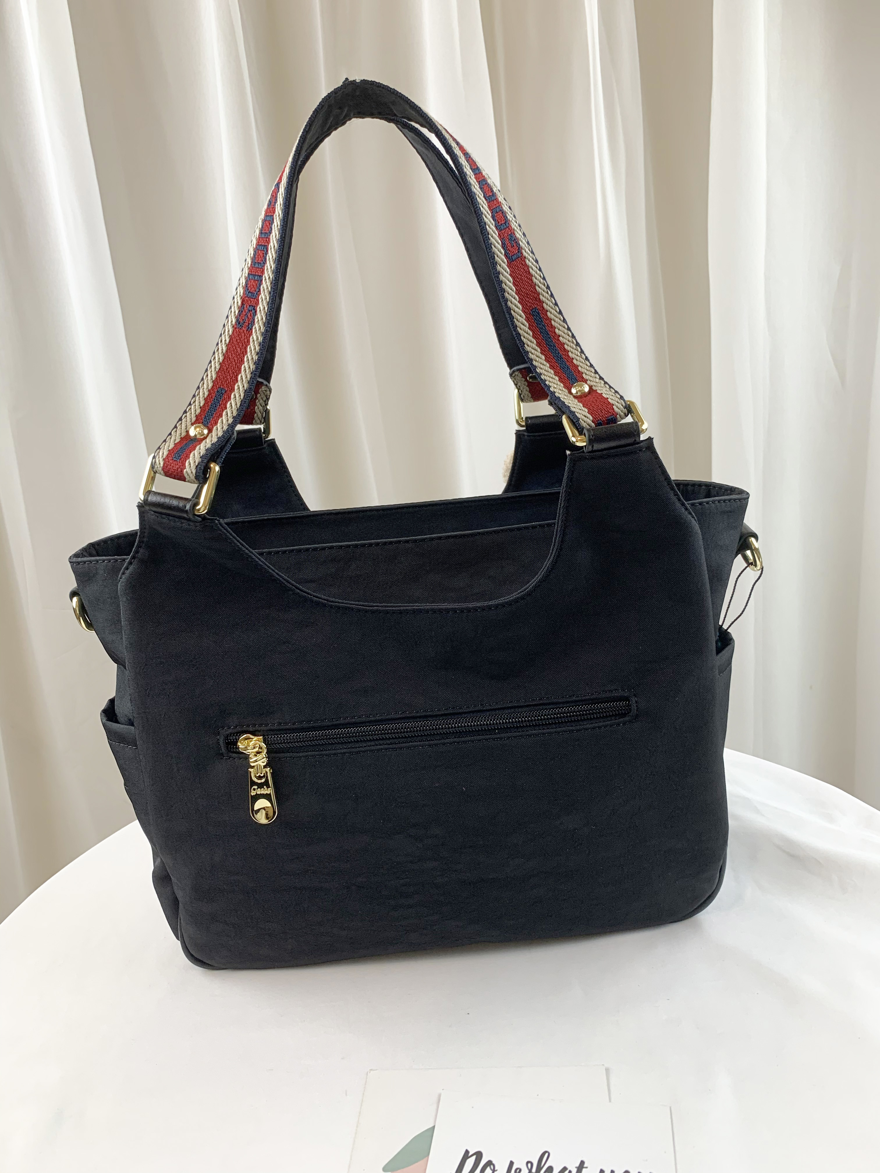 GOODS 織帶黑 防潑水手提包 / 側背包 附小熊吊飾  #2756