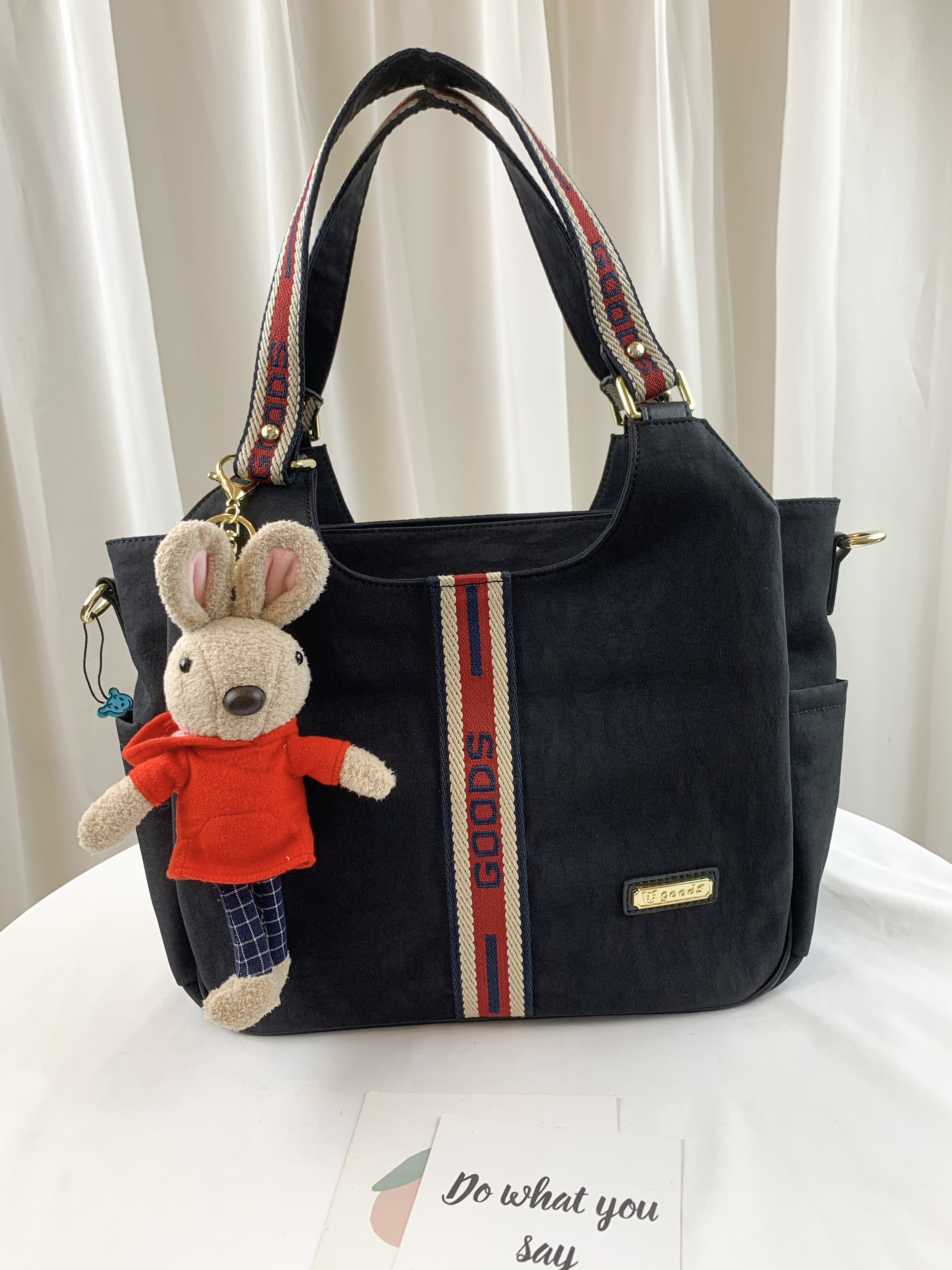 GOODS 織帶黑 防潑水手提包 / 側背包 附小熊吊飾  #2756