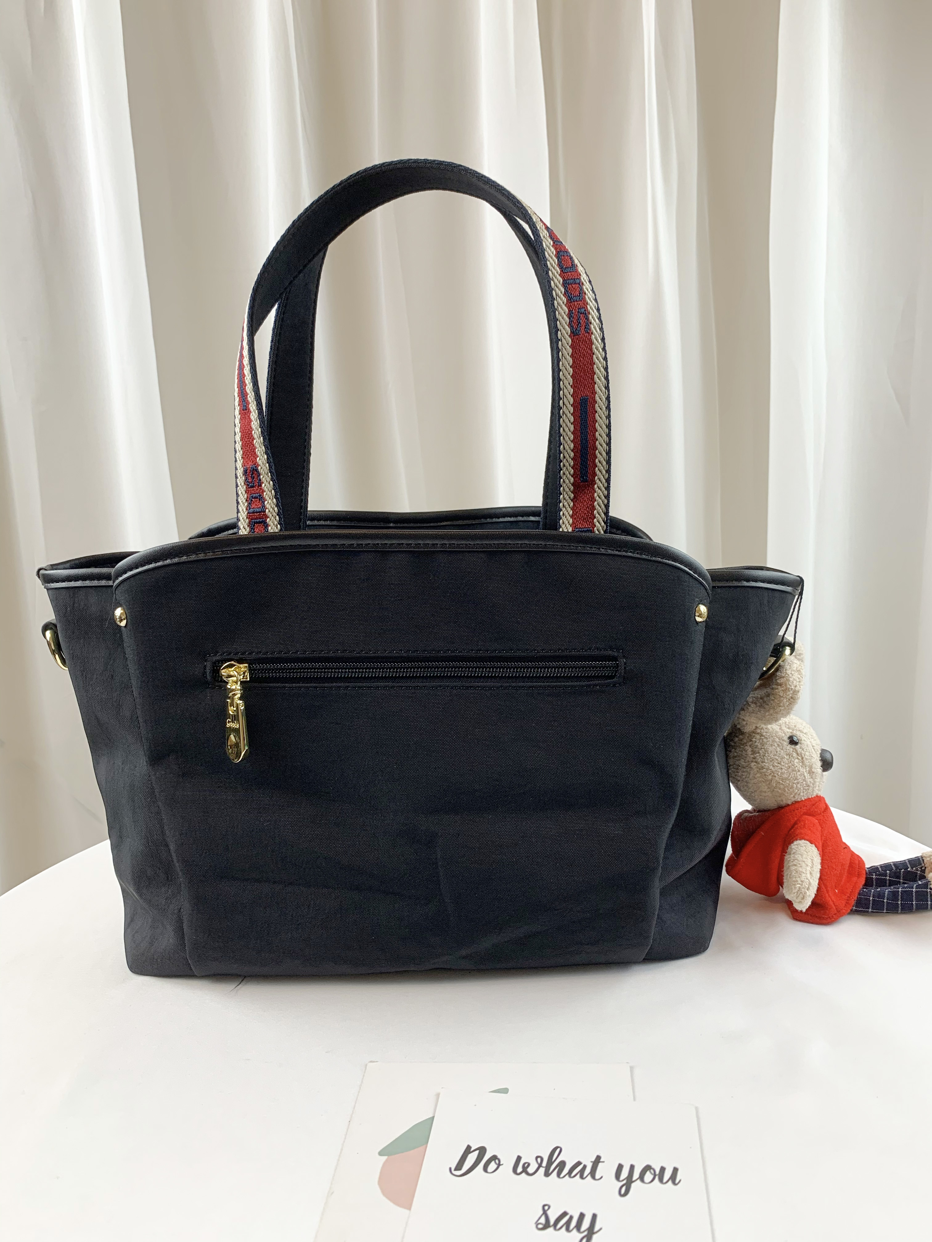 GOODS 織帶黑 防潑水手提包 / 側背包 附小熊吊飾  #2755